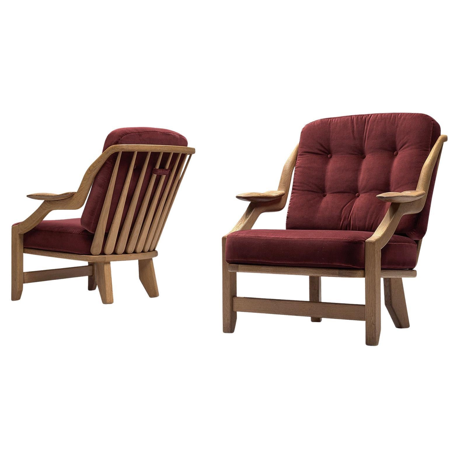Guillerme & Chambron Pair of 'Gregoire' Lounge Chairs in Oak