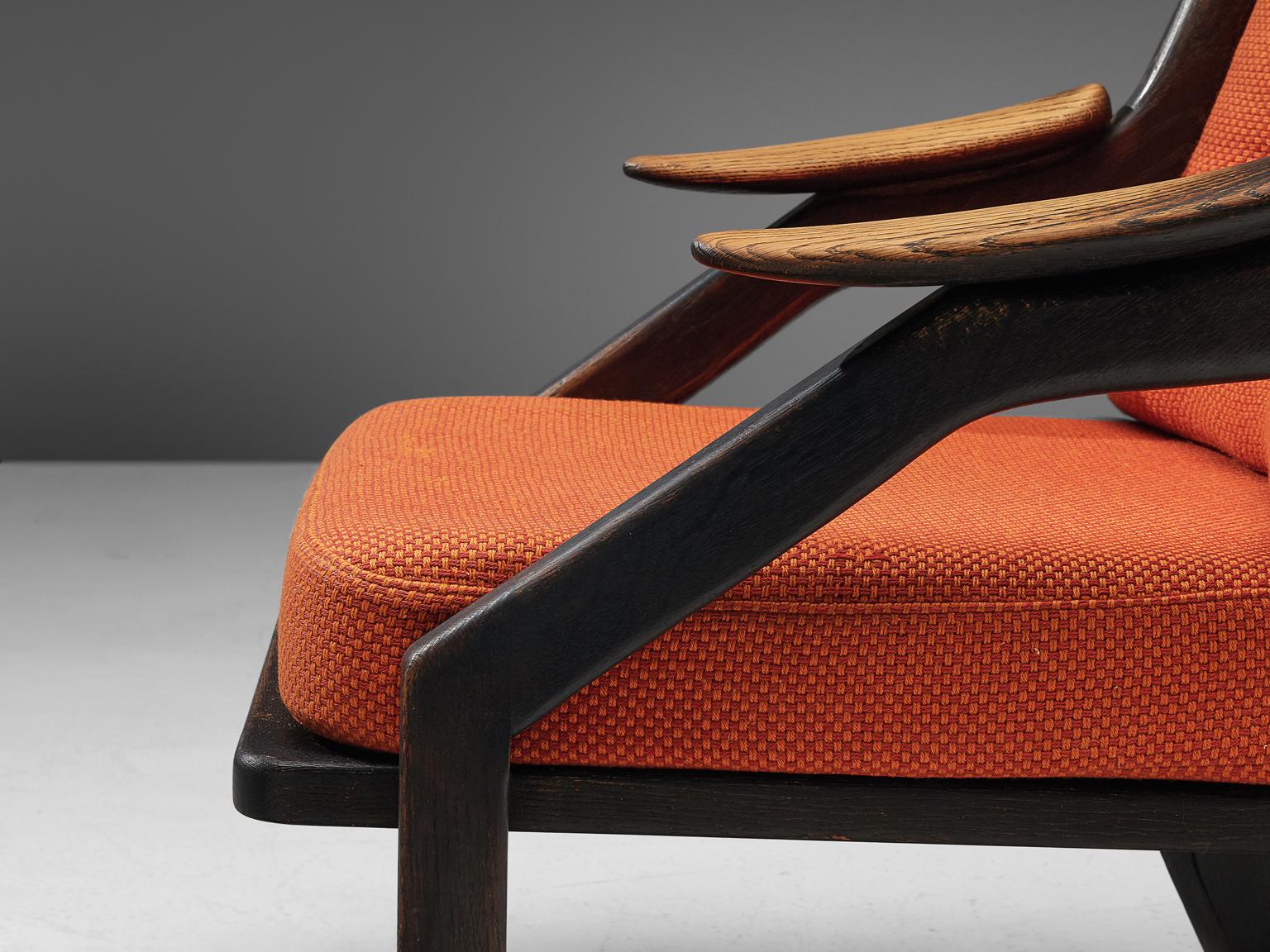 Mid-Century Modern Guillerme & Chambron Pair of 'Gregoire' Lounge Chairs in Orange Upholstery