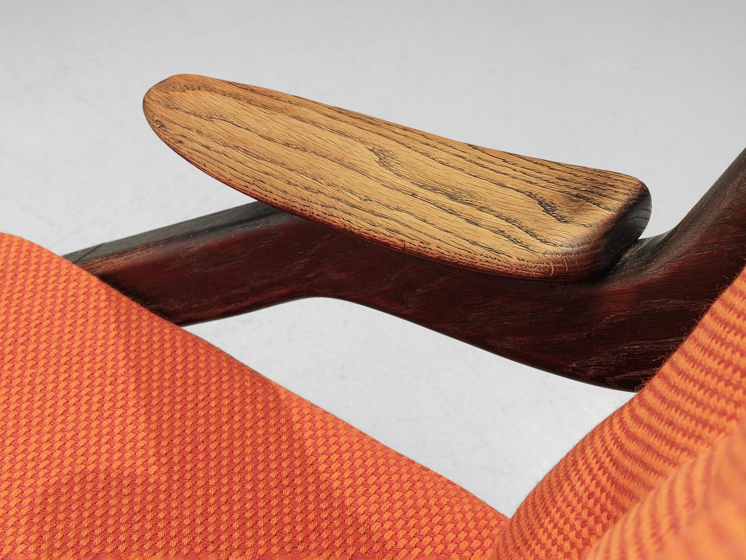 Mid-Century Modern Guillerme & Chambron paire de chaises longues Gregoire en tissu orange en vente