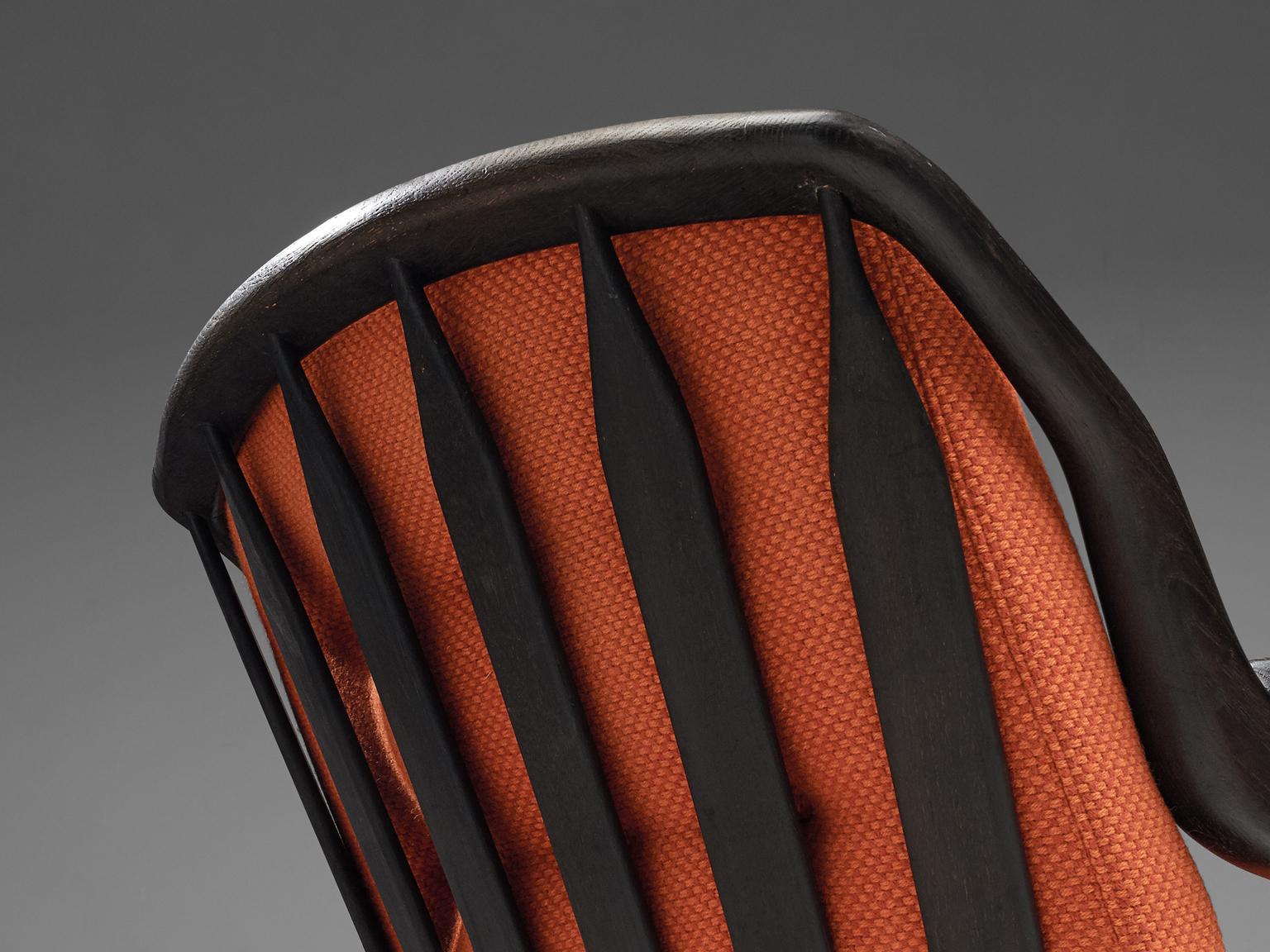 Guillerme & Chambron paire de chaises longues Gregoire en tissu orange Bon état - En vente à Waalwijk, NL