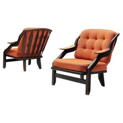 Vintage Guillerme & Chambron Pair of 'Gregoire' Lounge Chairs in Orange Upholstery