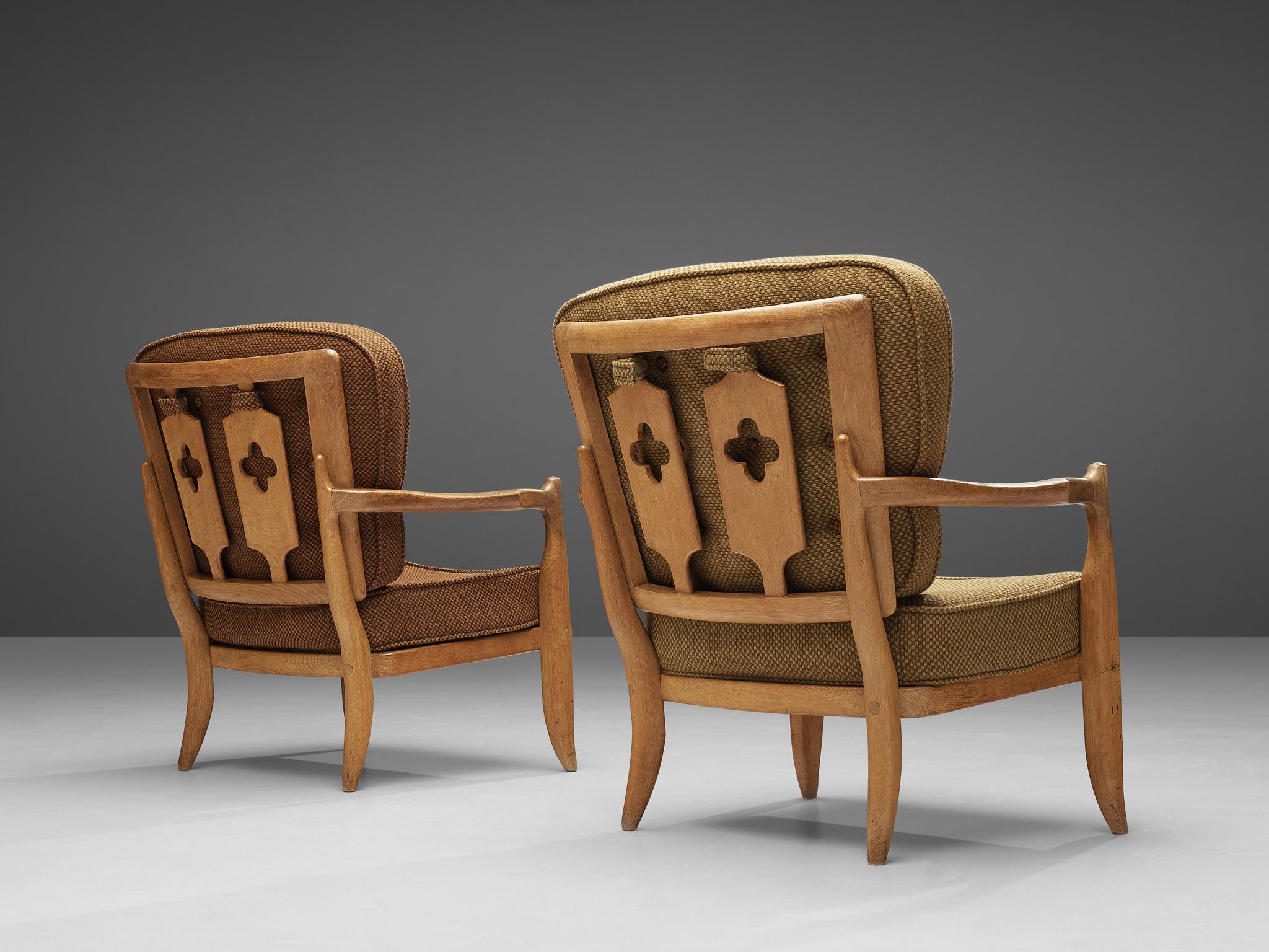 Mid-20th Century Guillerme & Chambron Pair of 'Jose' Lounge Chairs in Oak