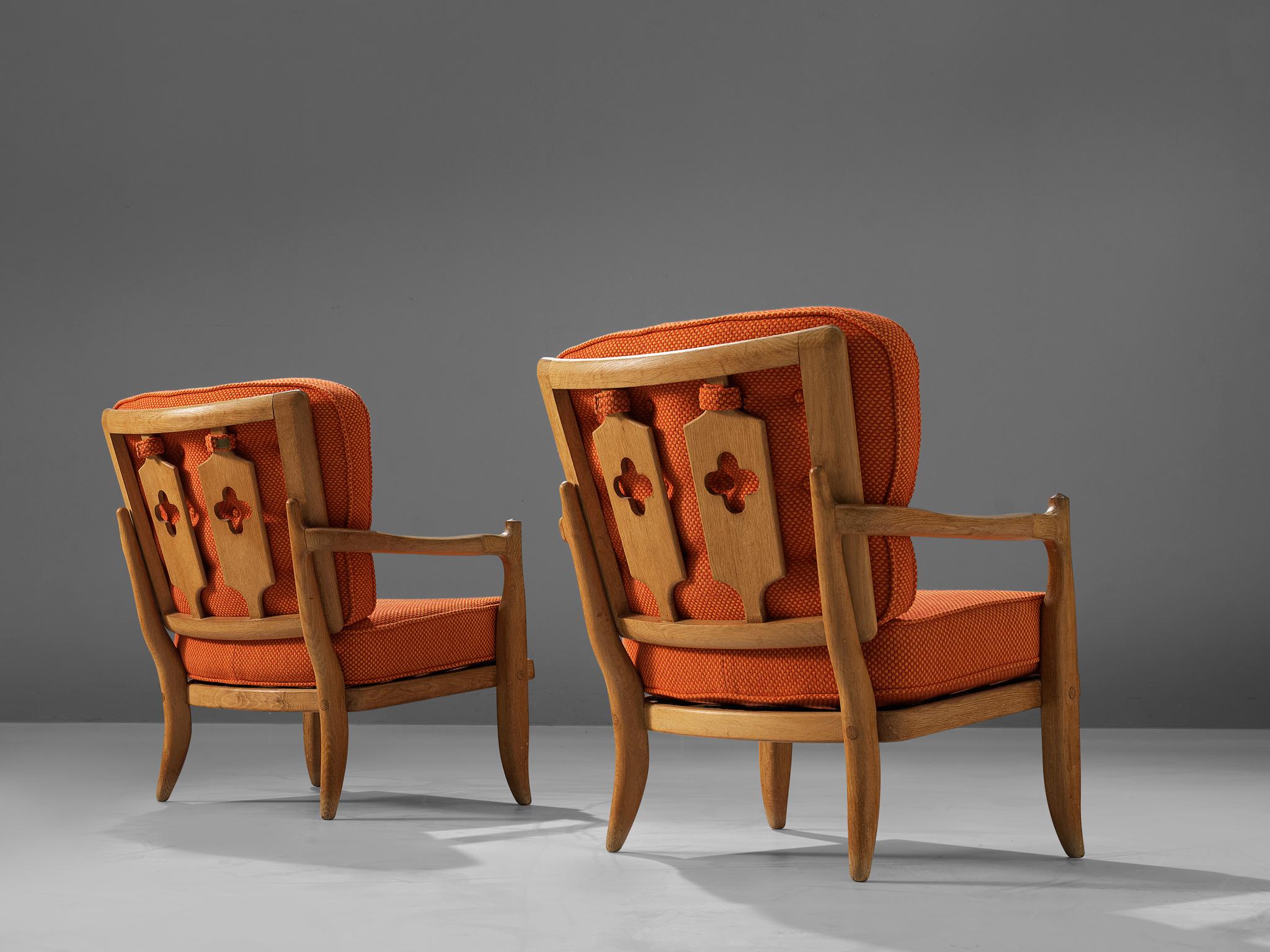 Mid-20th Century Guillerme & Chambron Pair of 'Jose' Lounge Chairs in Oak  For Sale