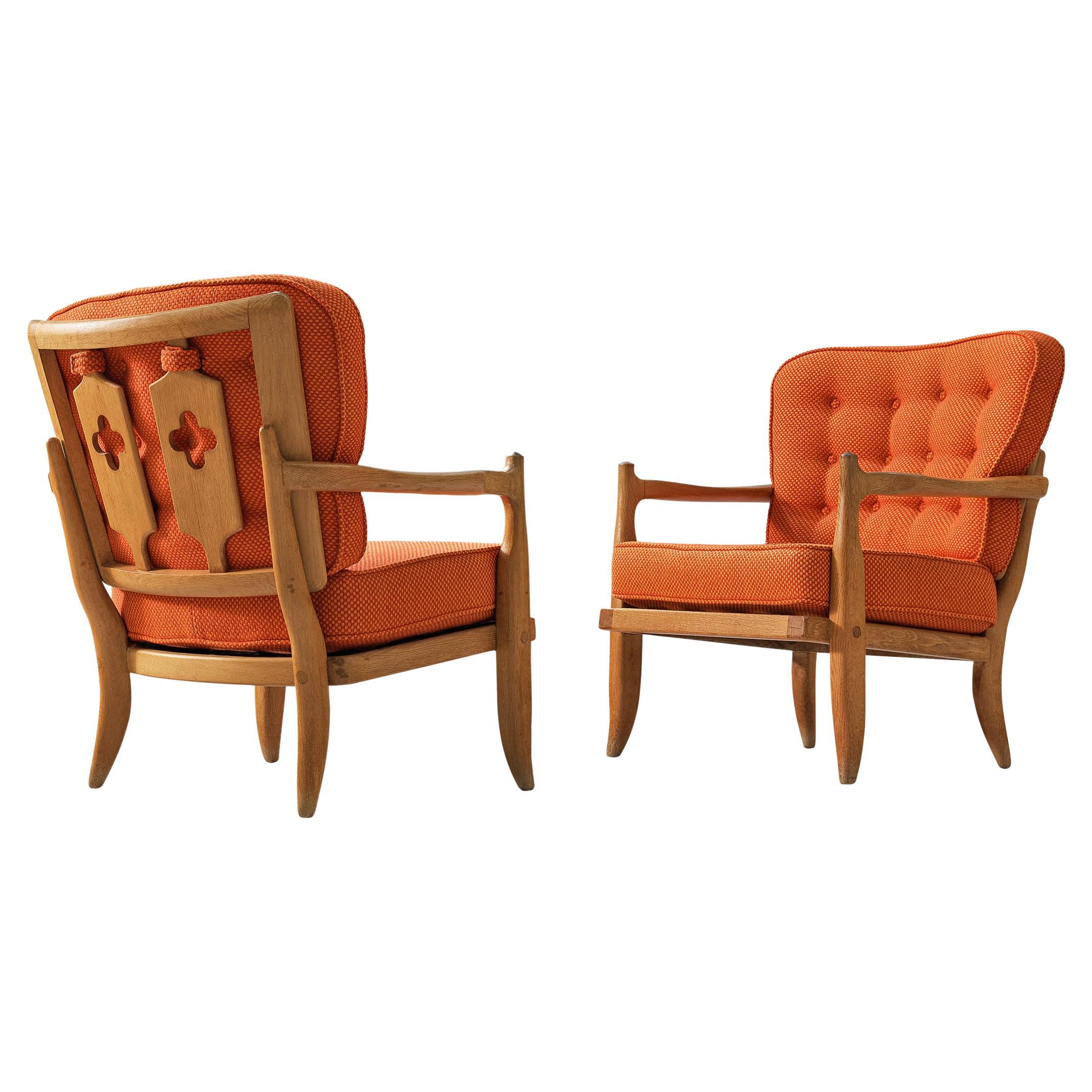 Guillerme & Chambron Pair of 'Jose' Lounge Chairs in Oak  For Sale