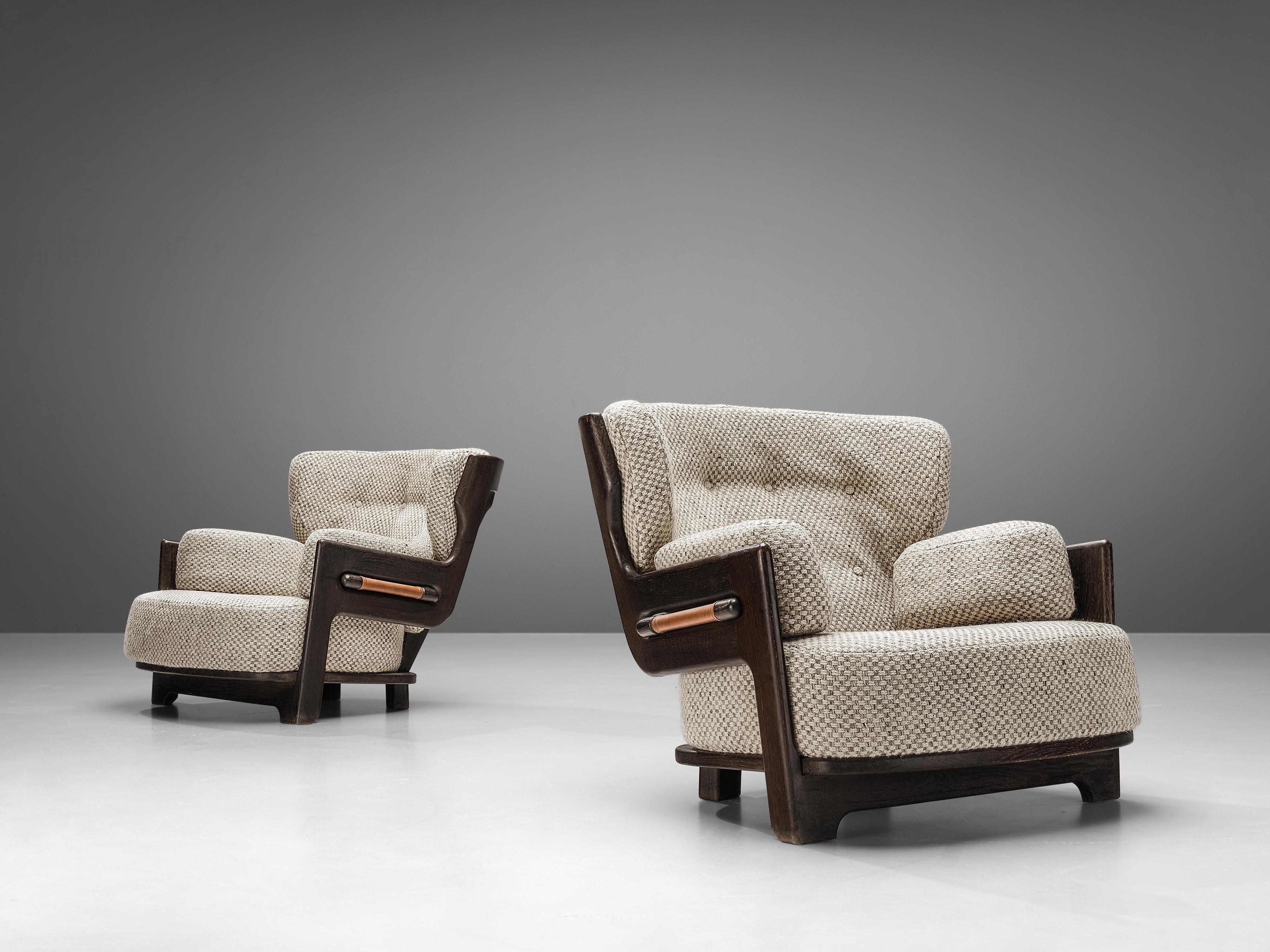 Mid-20th Century Guillerme & Chambron Pair of Lounge Chairs 'Denis' with Dark Brown Frames 