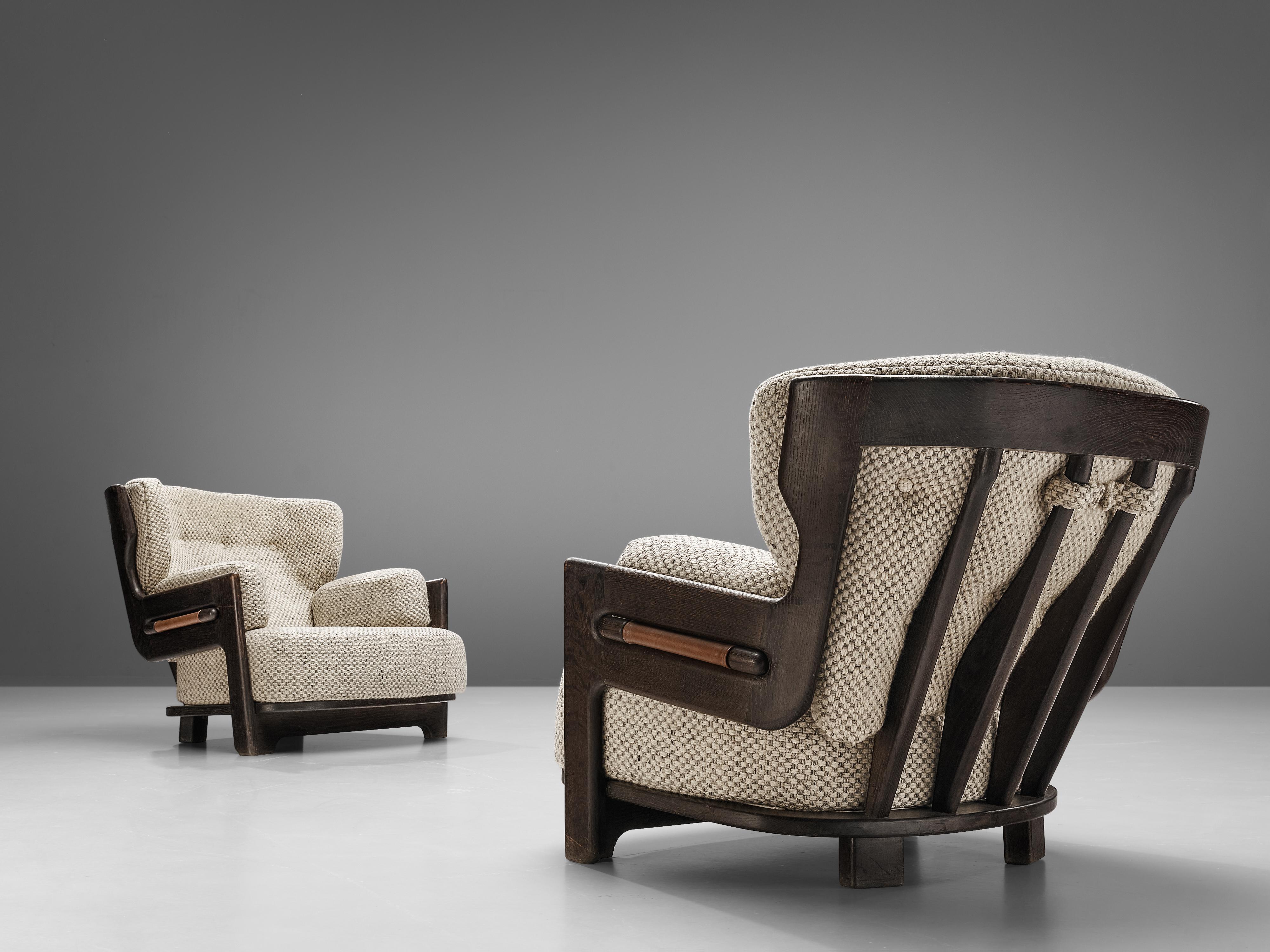 Guillerme & Chambron Pair of Lounge Chairs 'Denis' with Dark Brown Frames  1