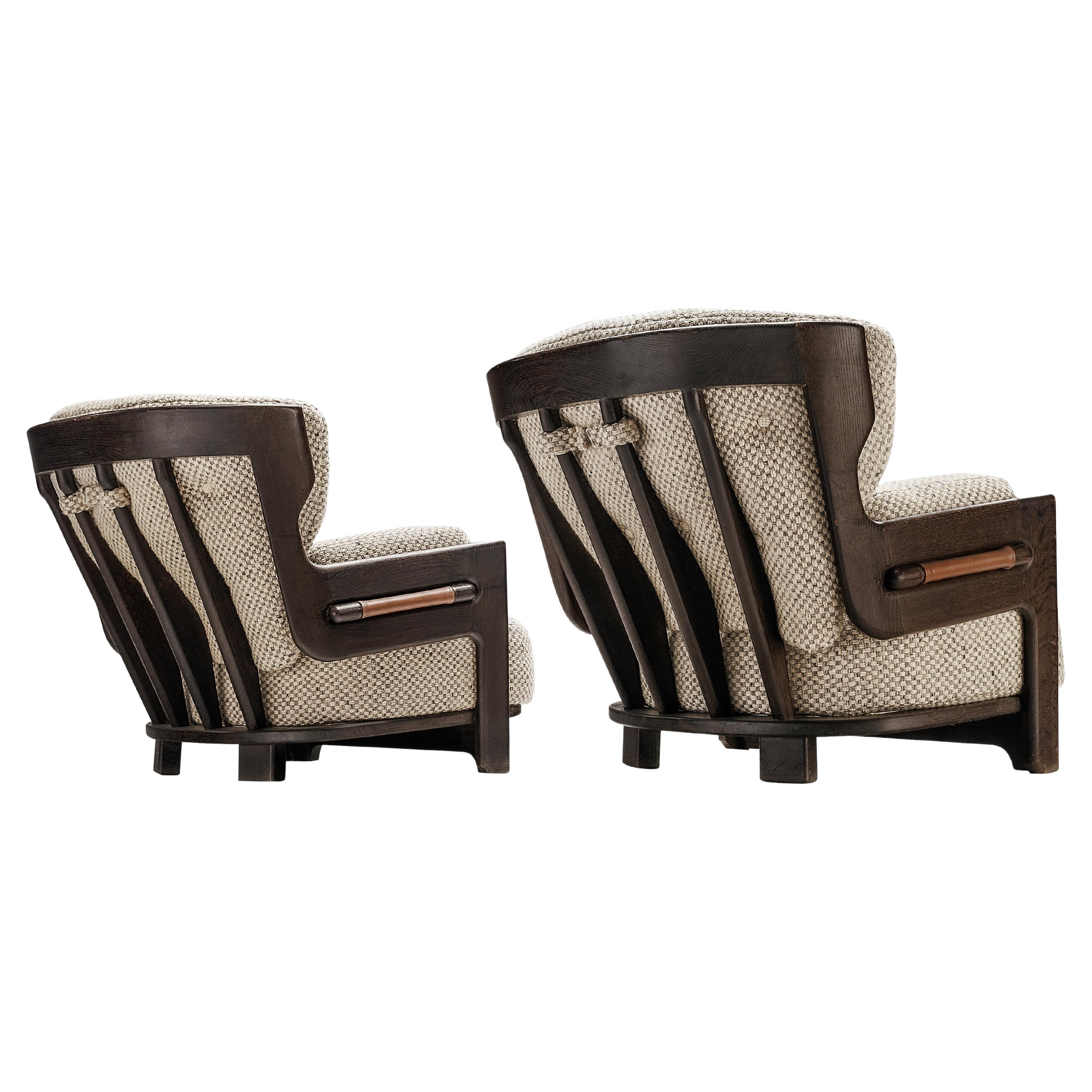 Guillerme & Chambron Pair of Lounge Chairs 'Denis' with Dark Brown Frames 
