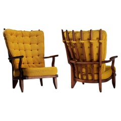 Guillerme & Chambron Pair of Lounge Chairs 'Grand Repos' in Oak