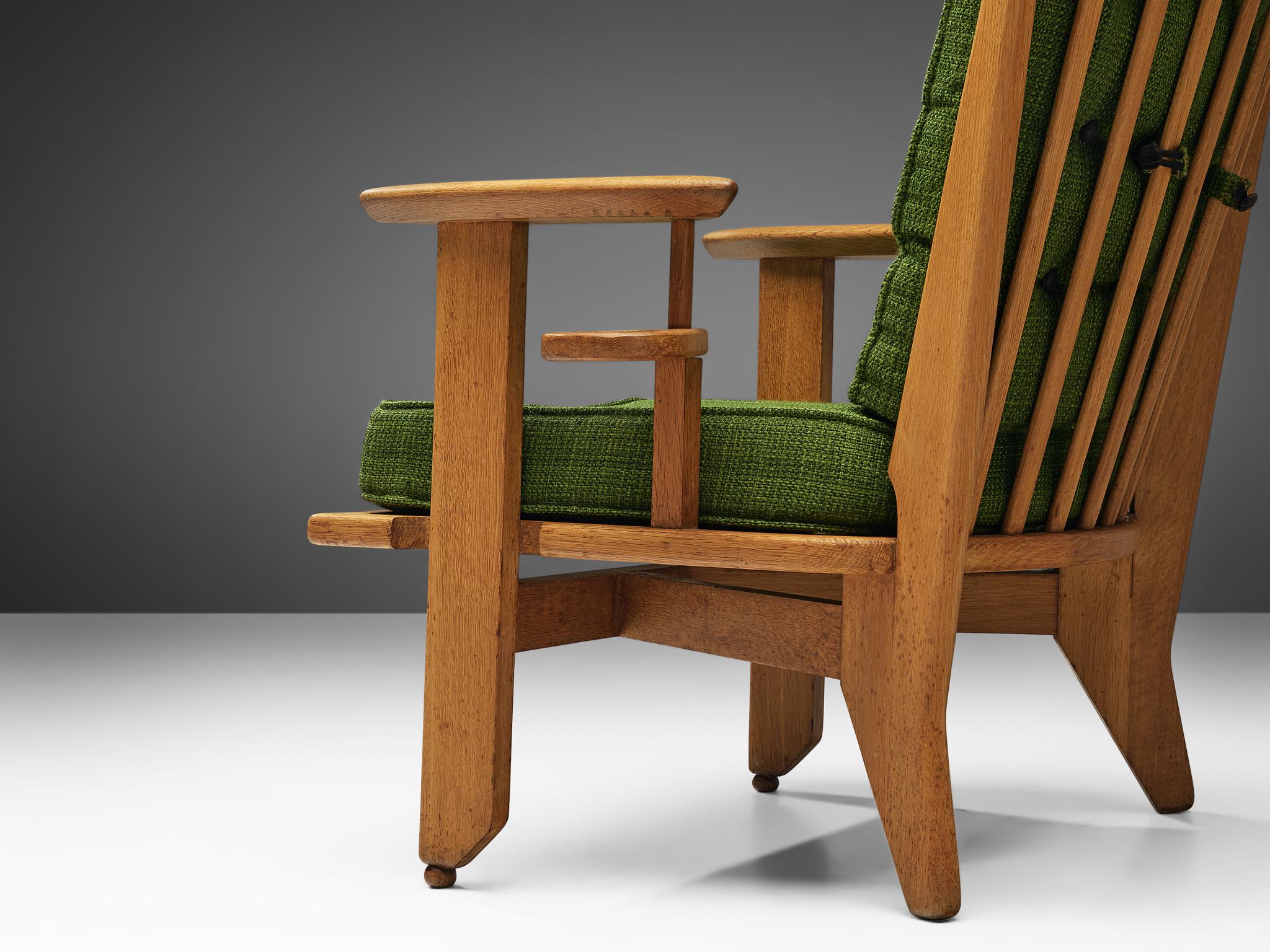 Guillerme & Chambron Pair of Lounge Chairs in Oak and Green Upholstery In Good Condition In Waalwijk, NL