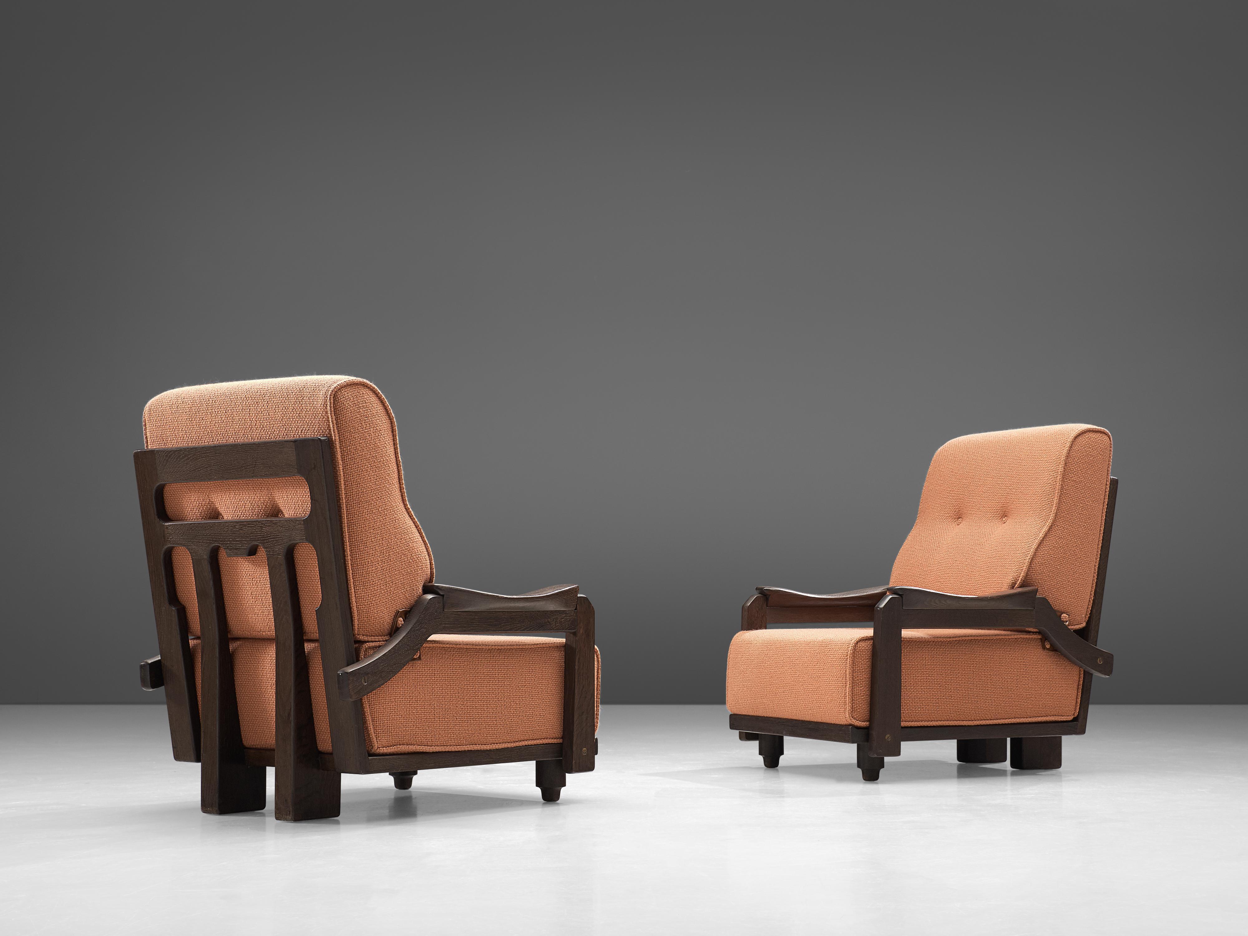 Guillerme & Chambron Pair of Lounge Chairs in Orange Upholstery  1
