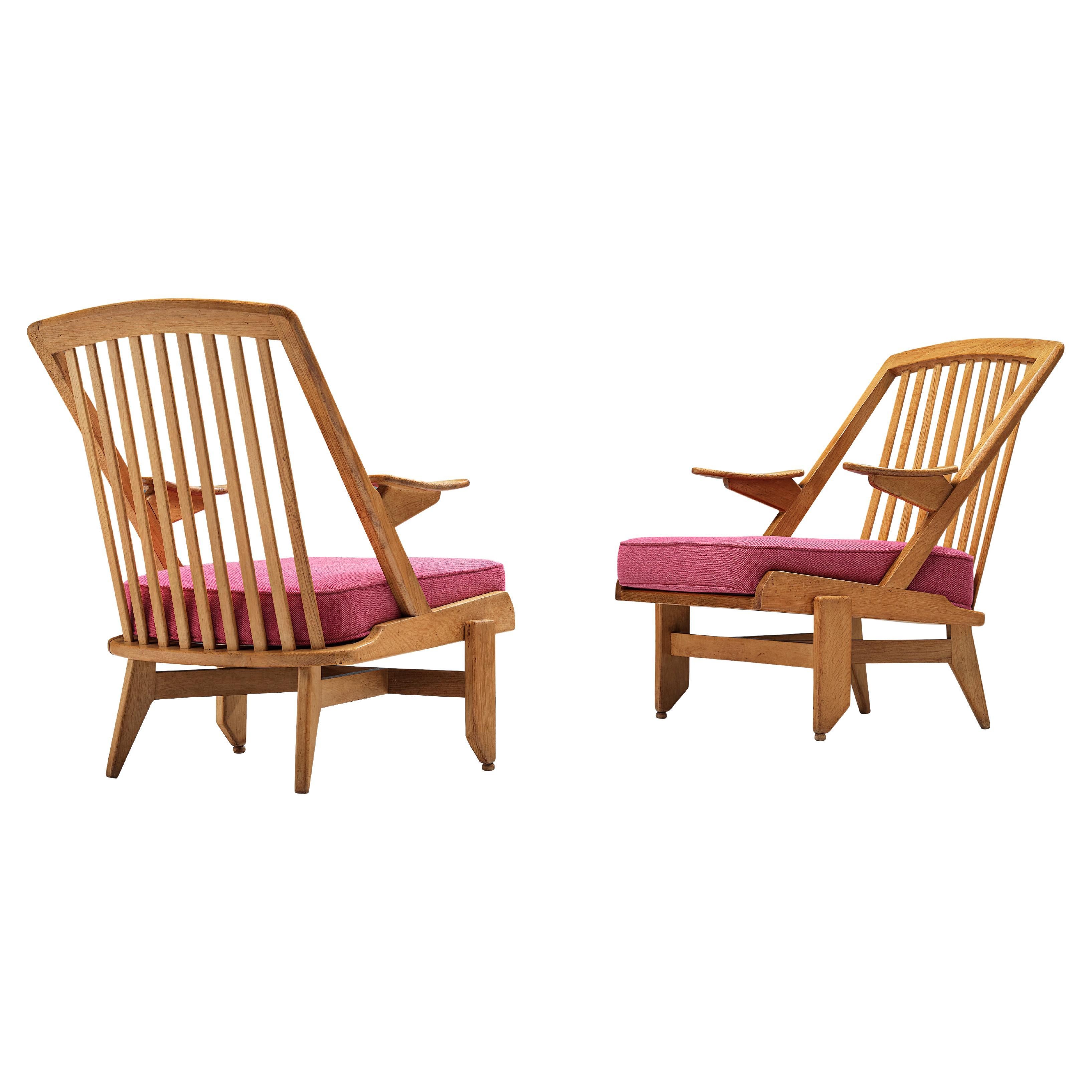 Guillerme & Chambron Pair of Lounge Chairs in Pink Upholstery