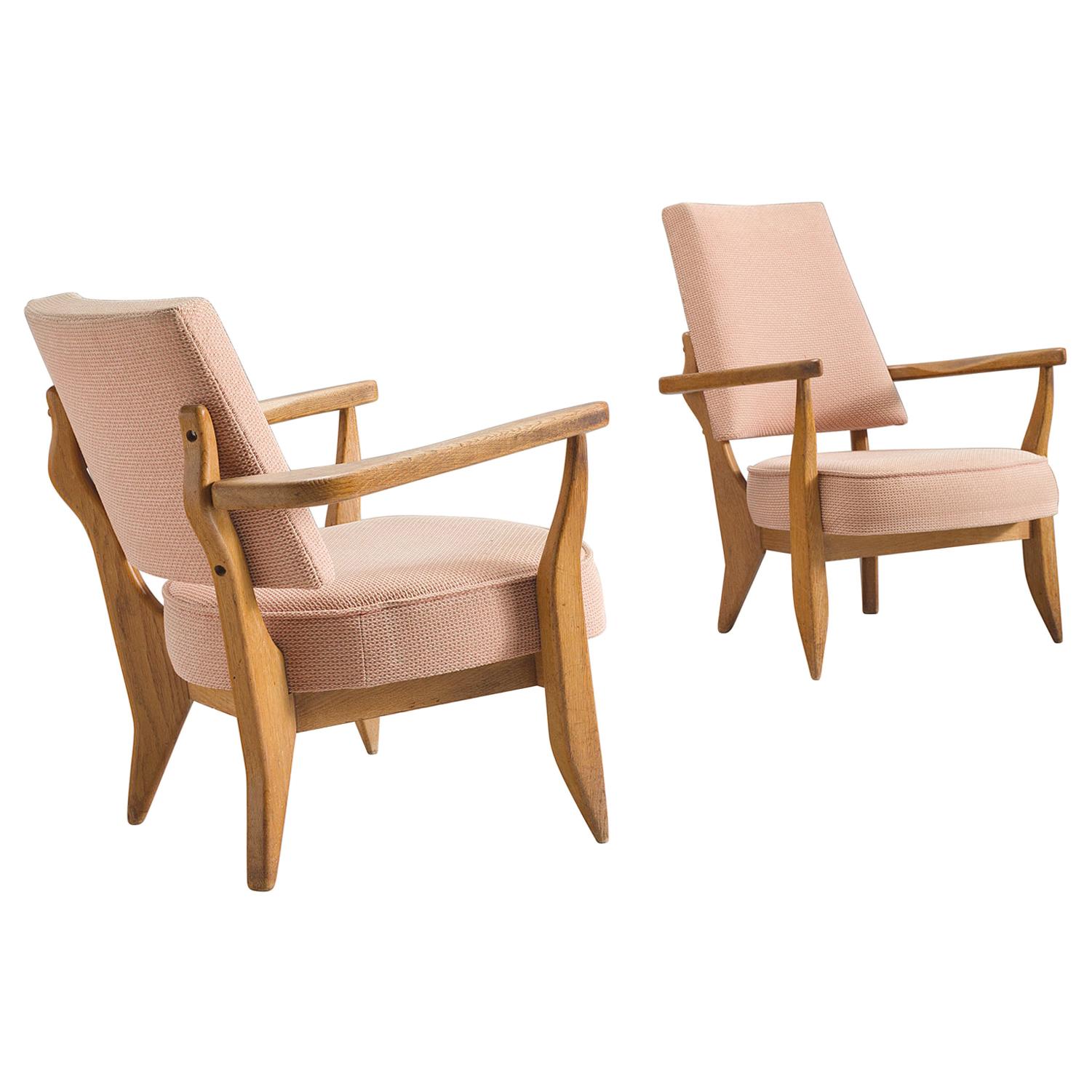 Guillerme & Chambron Pair of Lounge Chairs in Soft Pink Upholstery
