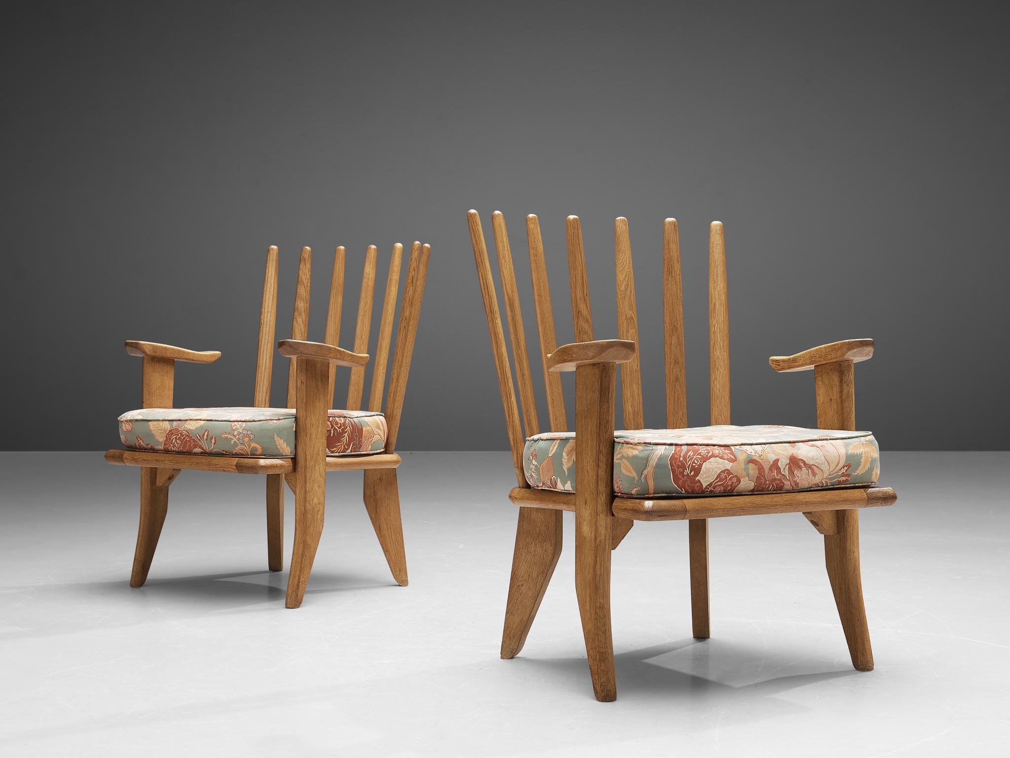 French Listing for DL: Guillerme & Chambron set of four Lounge Chairs in Solid Oak