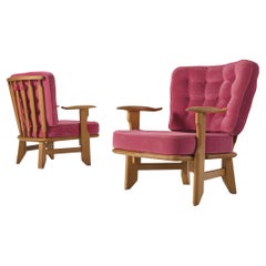 Guillerme & Chambron Pair of Lounge Chairs in Solid Oak