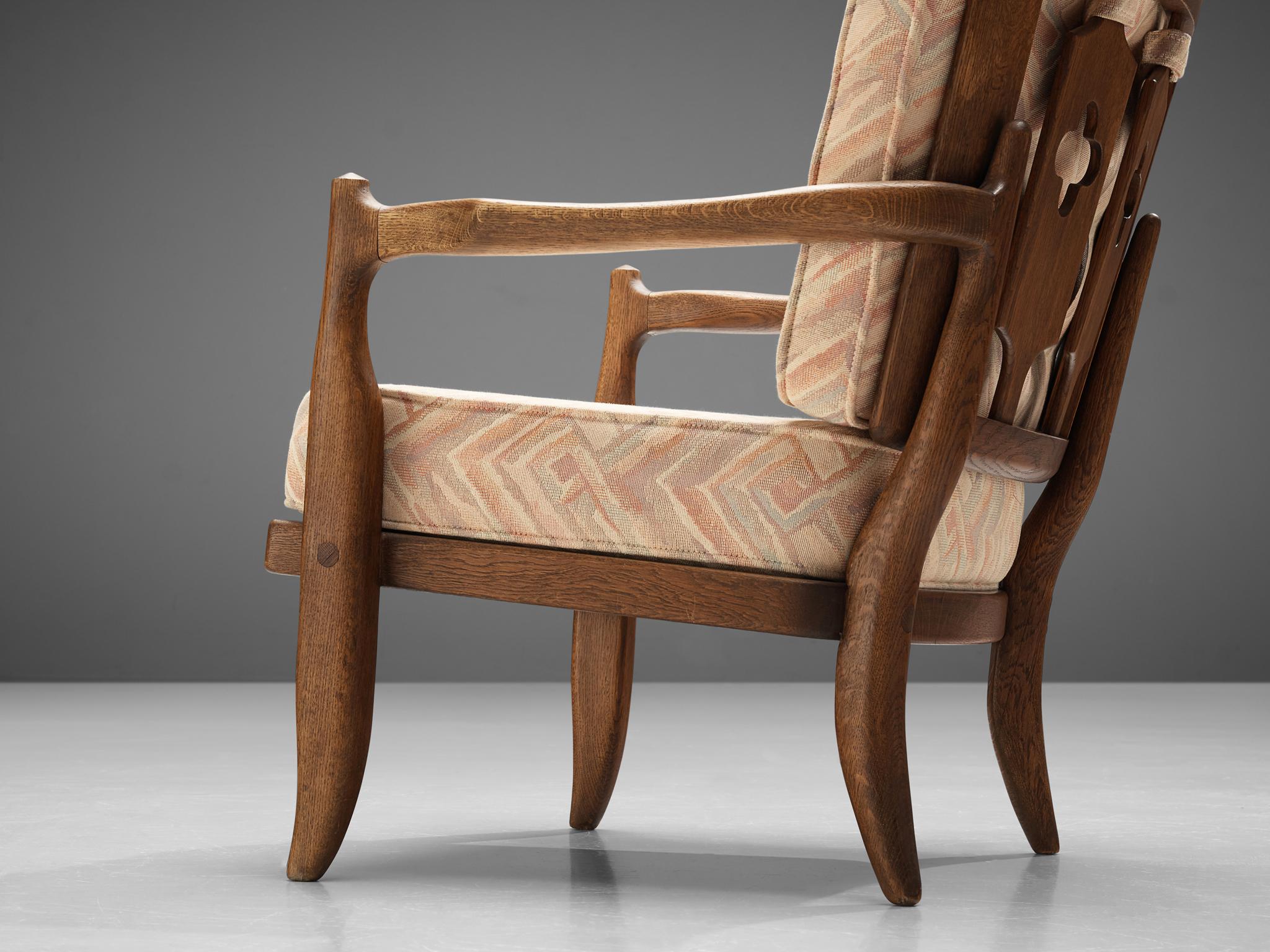 Fabric Guillerme & Chambron Pair of ‘Jose’ Lounge Chairs in Oak