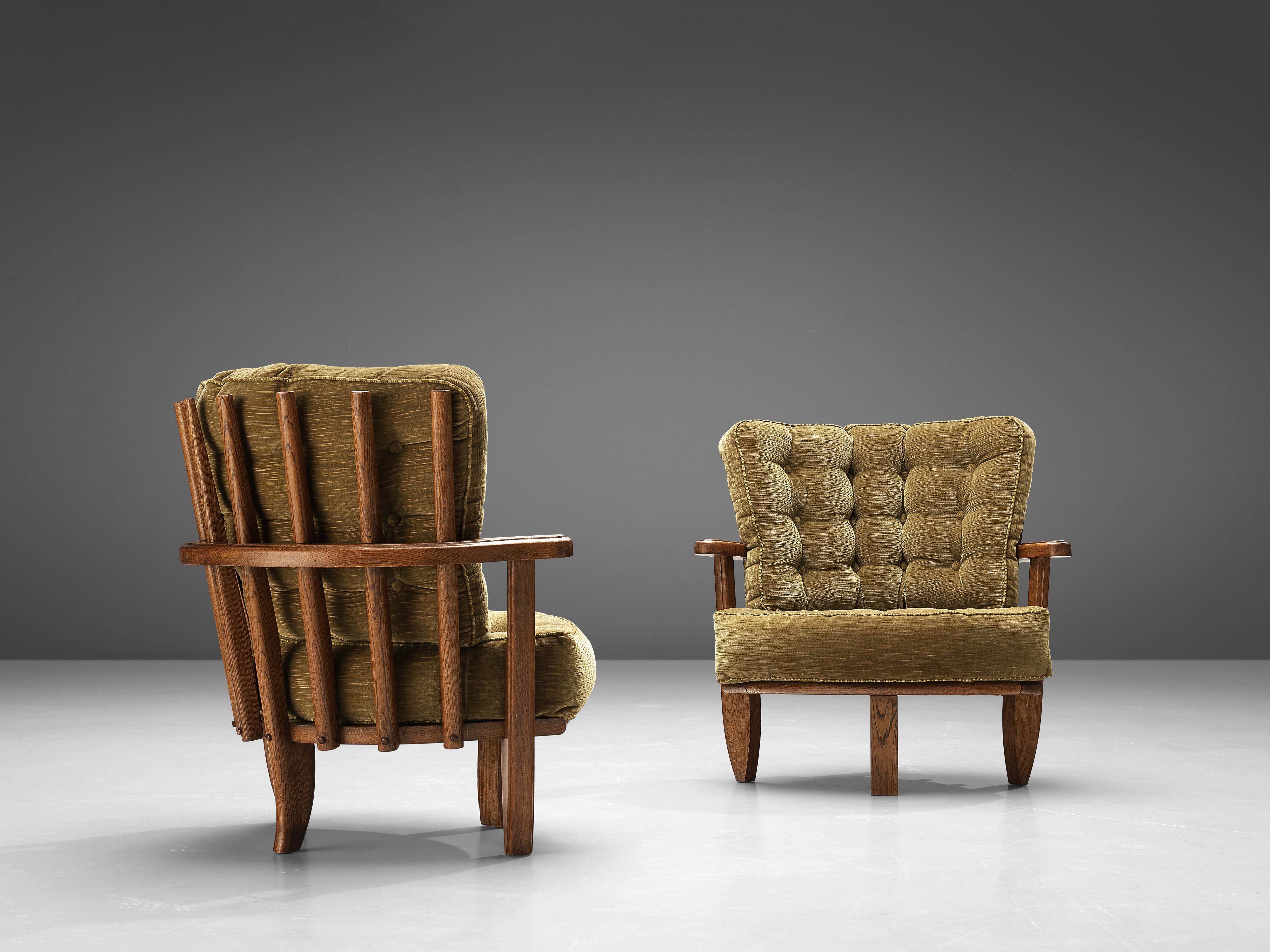French Guillerme & Chambron Pair of Lounge Chairs Model 'Tricoteuse' in Oak