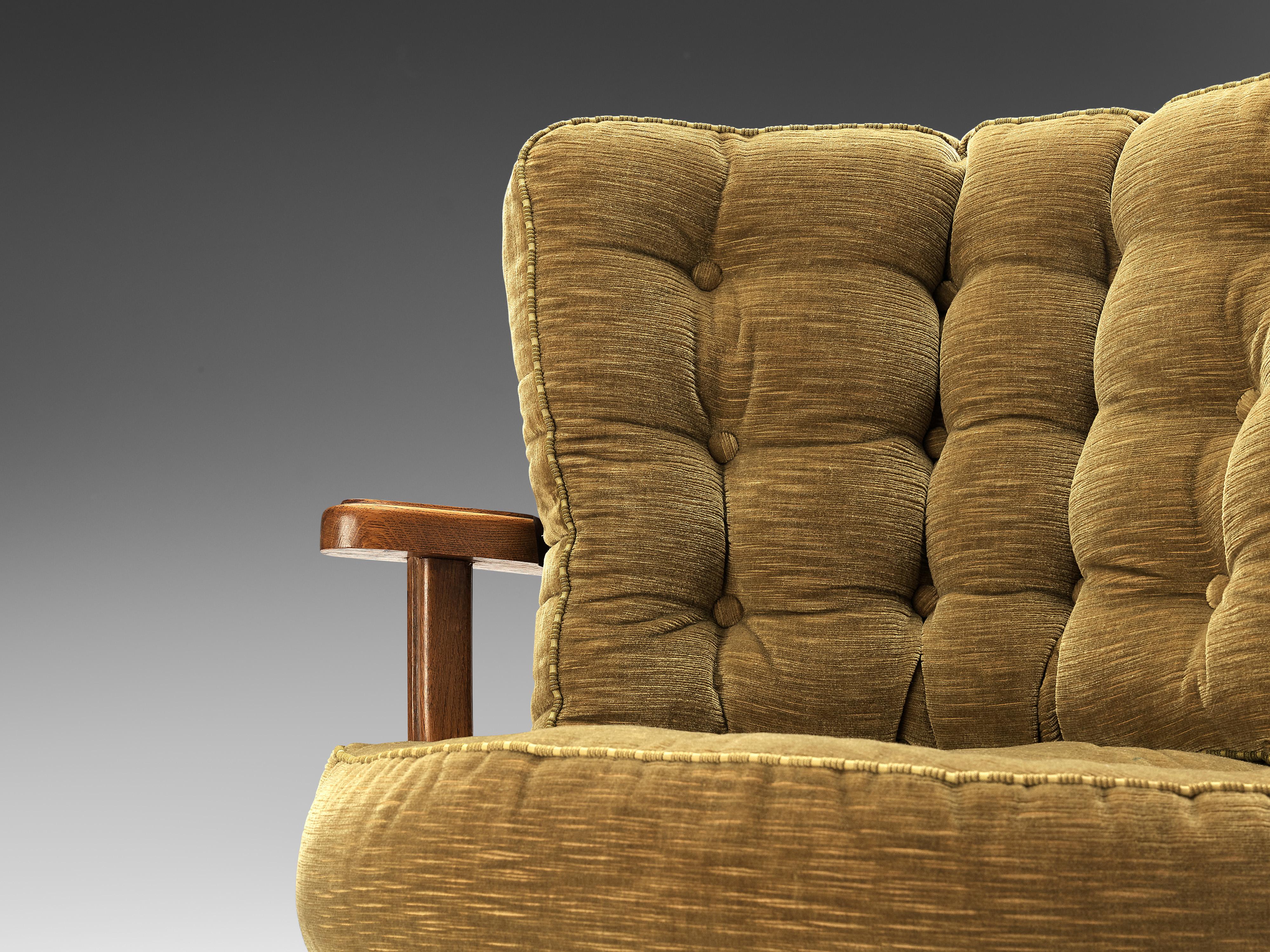 Upholstery Guillerme & Chambron Pair of Lounge Chairs Model 'Tricoteuse' in Oak