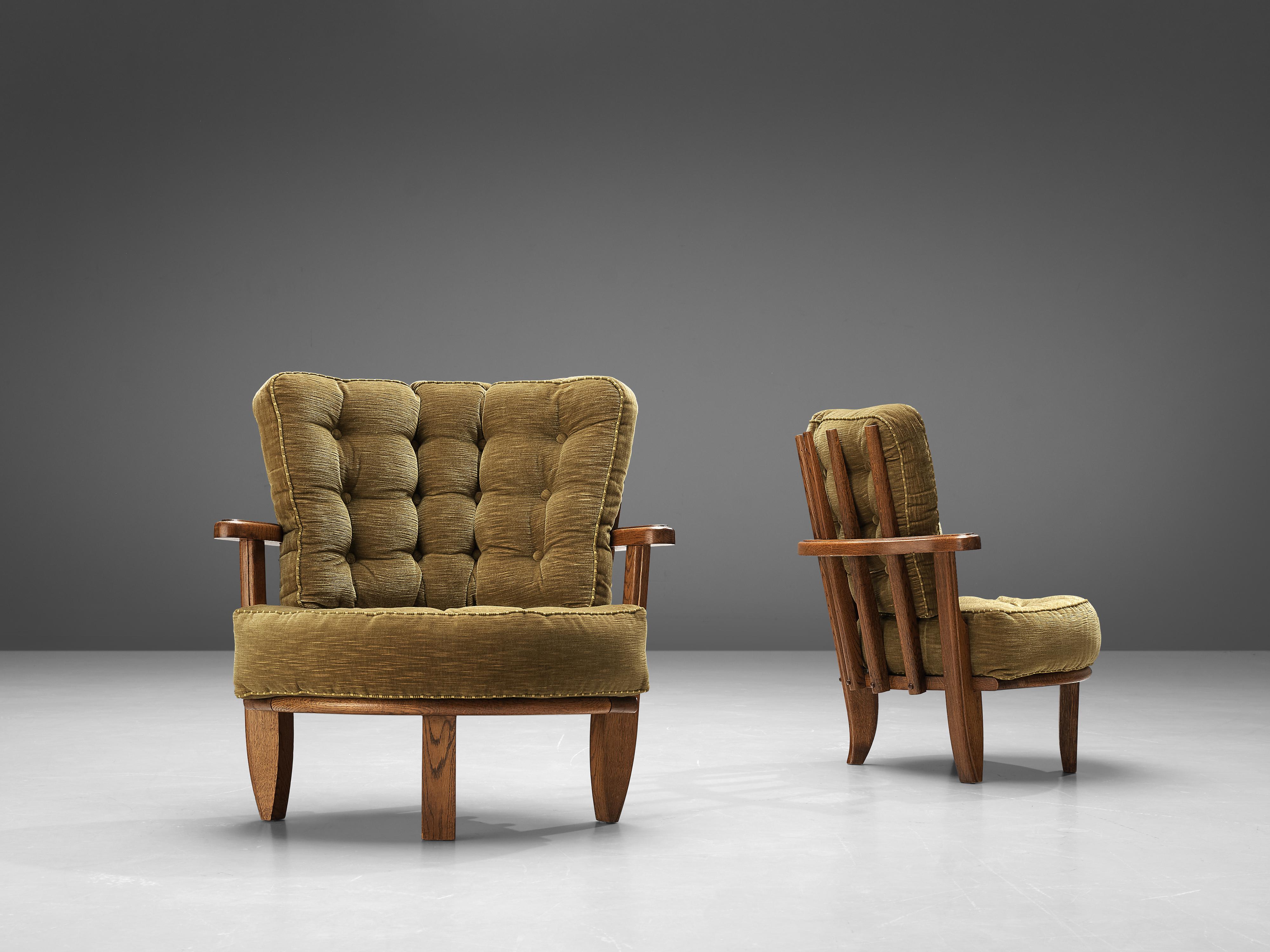 Guillerme & Chambron Pair of Lounge Chairs Model 'Tricoteuse' in Oak 1