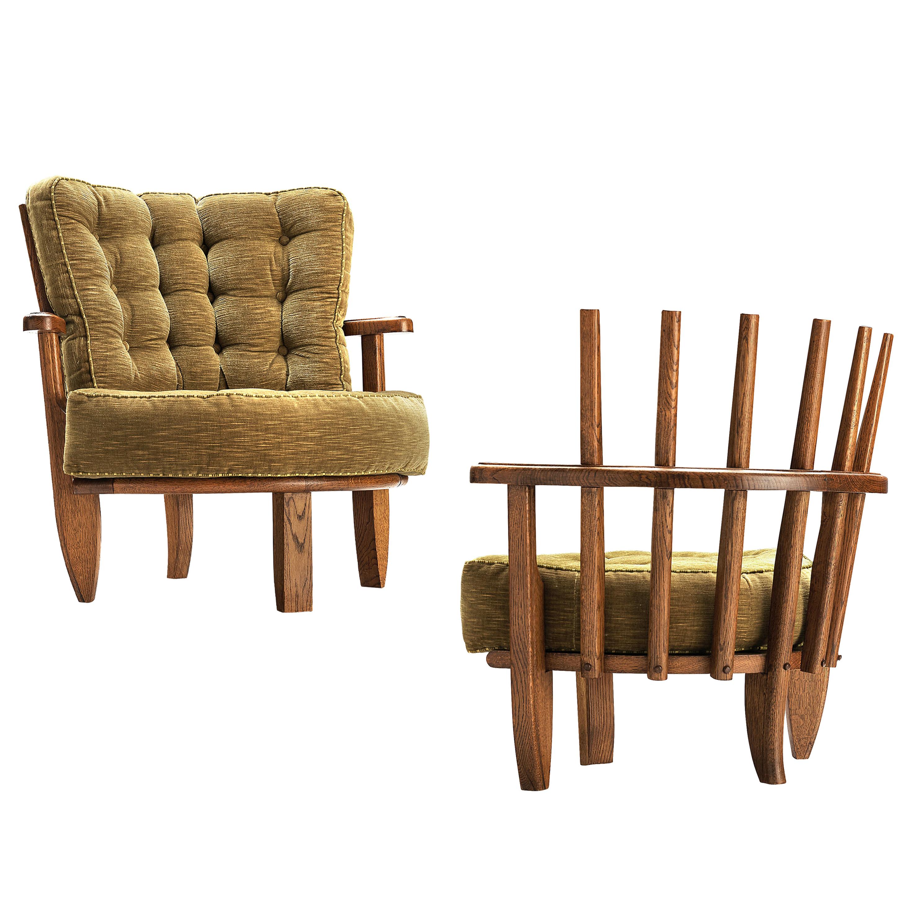 Guillerme & Chambron Pair of Lounge Chairs Model 'Tricoteuse' in Oak
