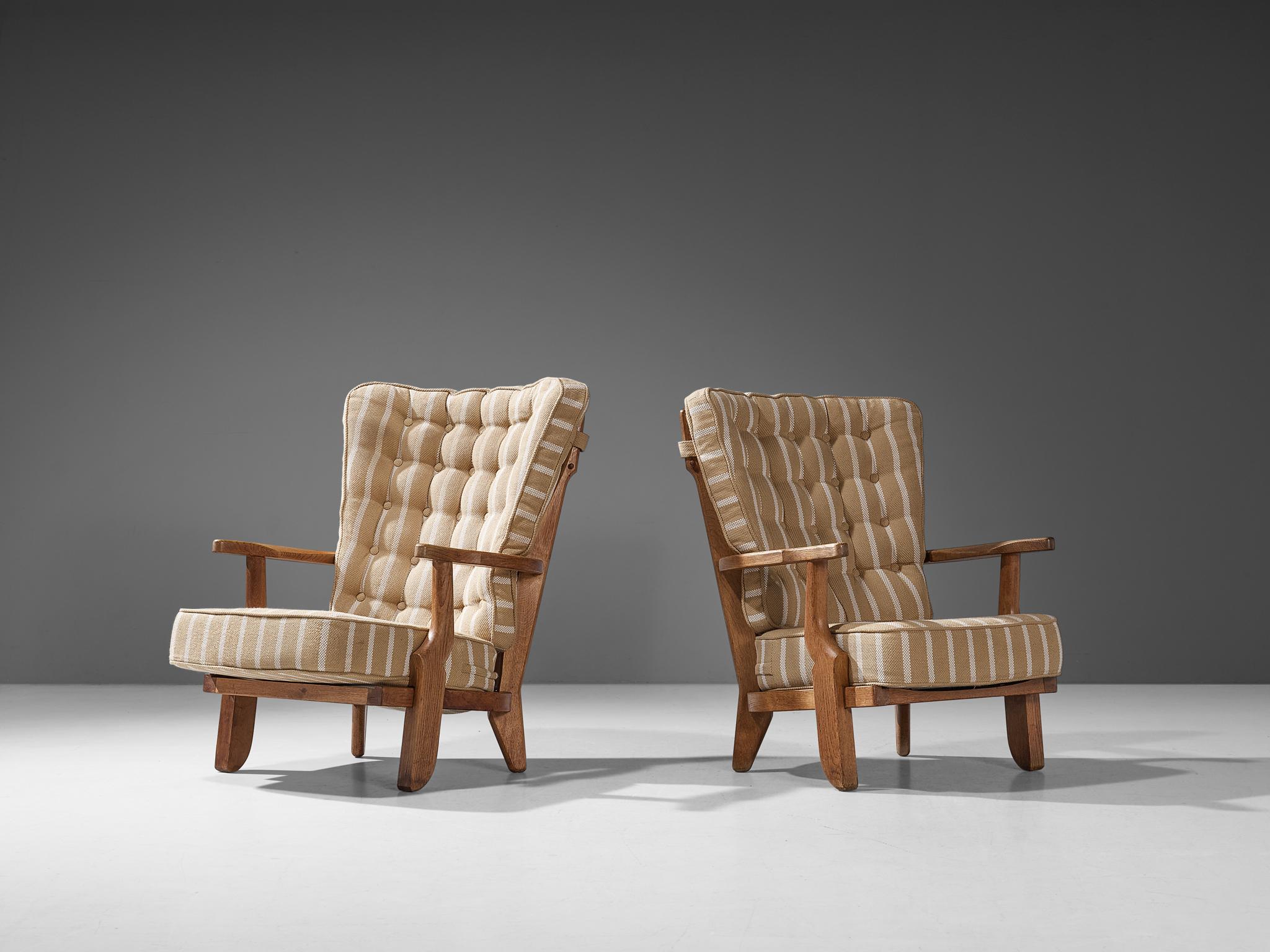 Mid-Century Modern Guillerme & Chambron Pair of 'Mid Repos' Lounge Chairs in Oak