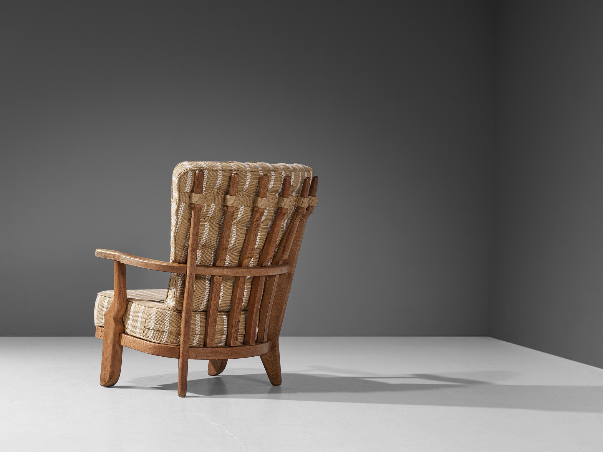 Fabric Guillerme & Chambron Pair of 'Mid Repos' Lounge Chairs in Oak
