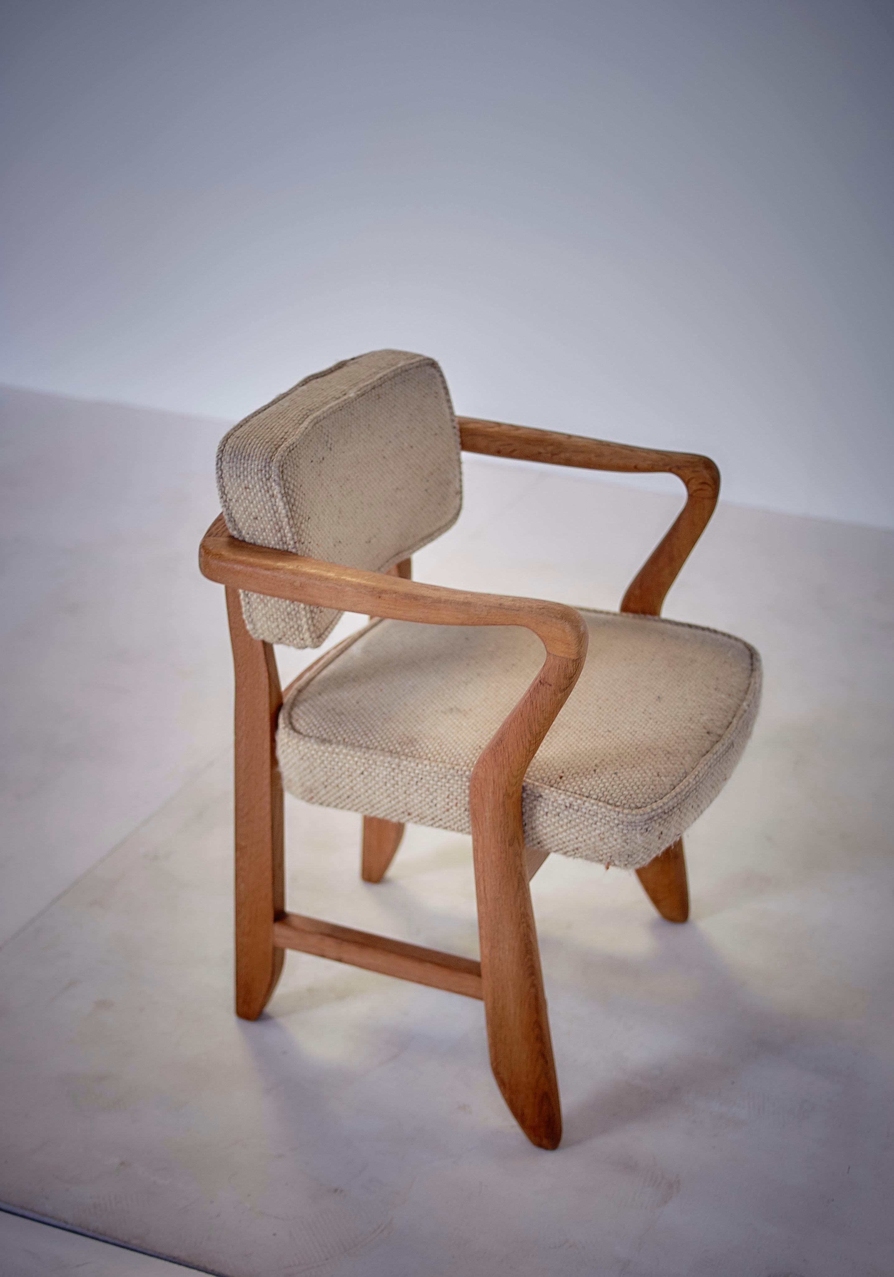 Guillerme & Chambron, Pair of Midcentury Solid Oak and Fabric French Chairs 1959 2