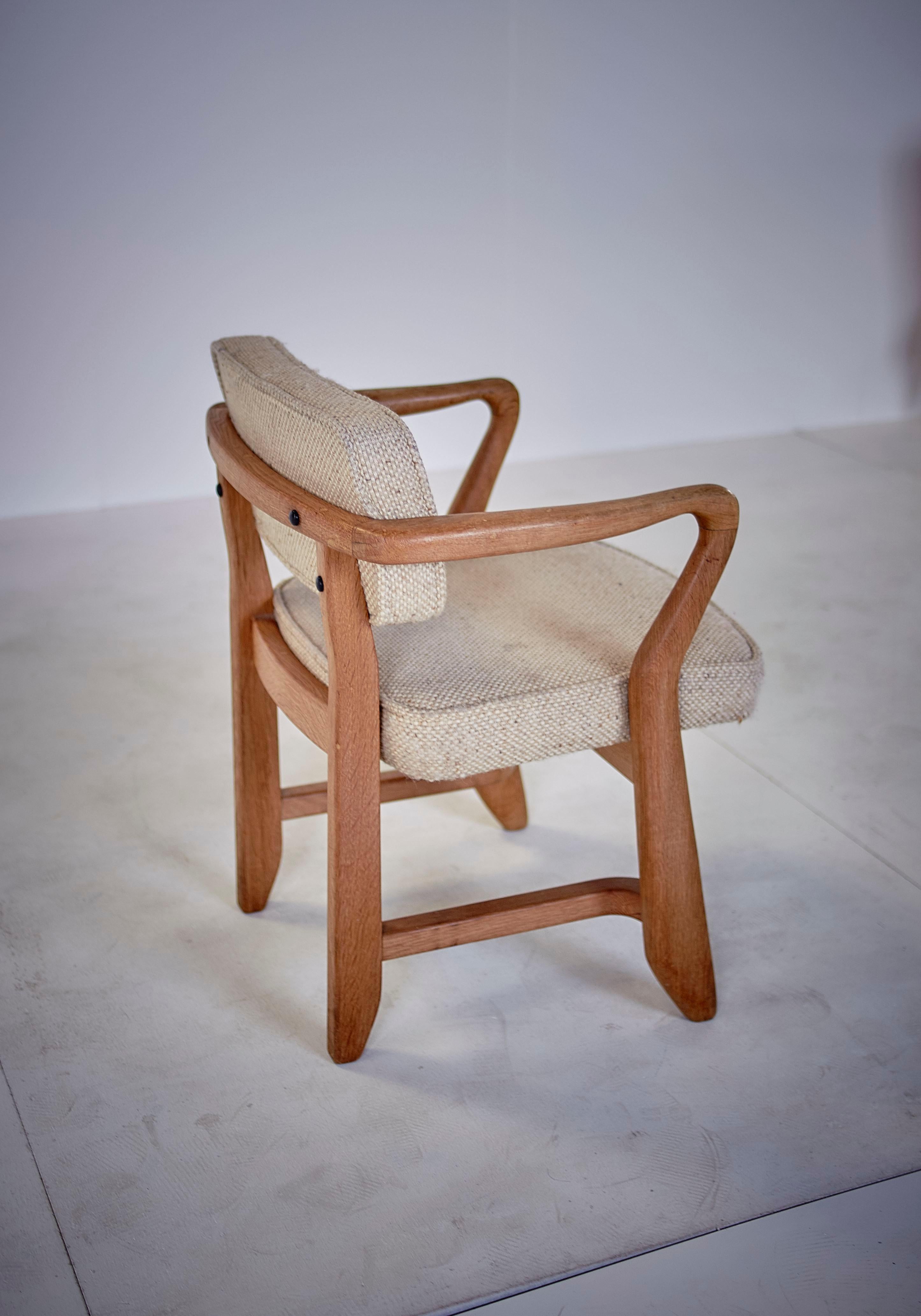 Guillerme & Chambron, Pair of Midcentury Solid Oak and Fabric French Chairs 1959 3