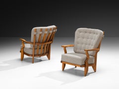 Guillerme & Chambron Pair of 'Petit Repos' Lounge Chairs in Oak and Teddy Fabric