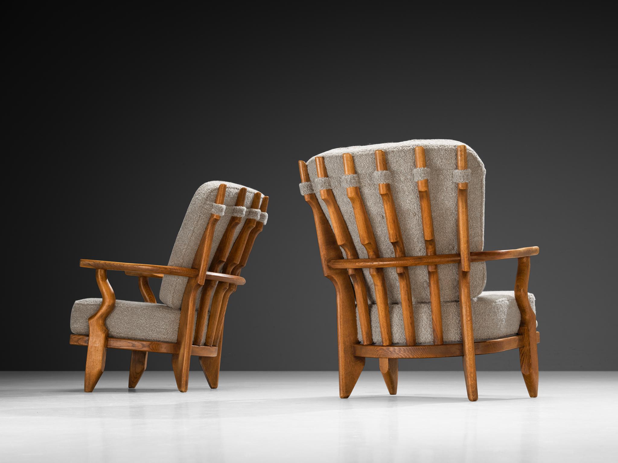 Guillerme & Chambron, Paar Loungesessel „Petit Repos“ aus Eiche und Teddy-Stoff im Angebot 2