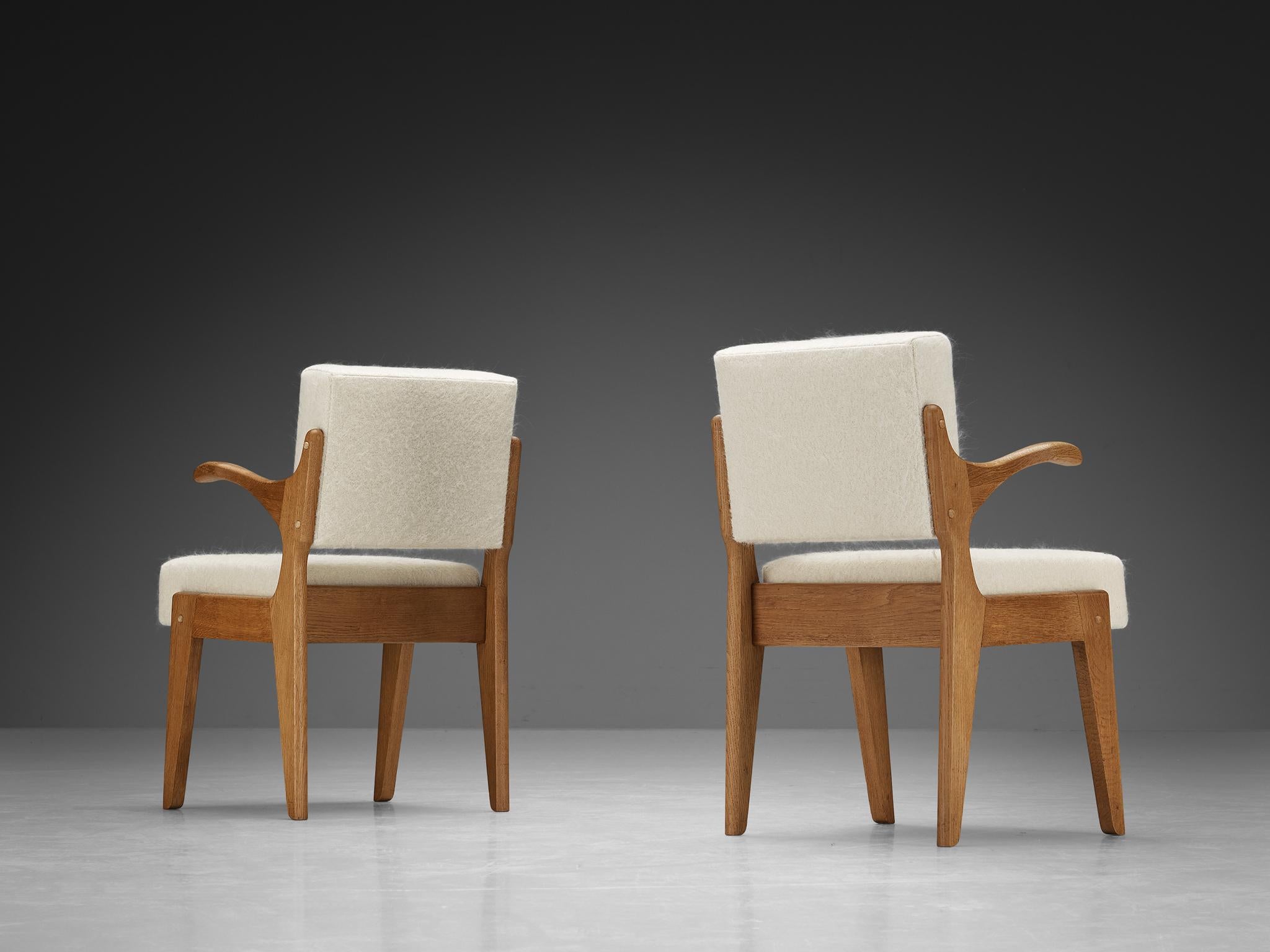French Guillerme & Chambron Pair of Rare 'Bridge Marius' Armchairs in Oak  For Sale