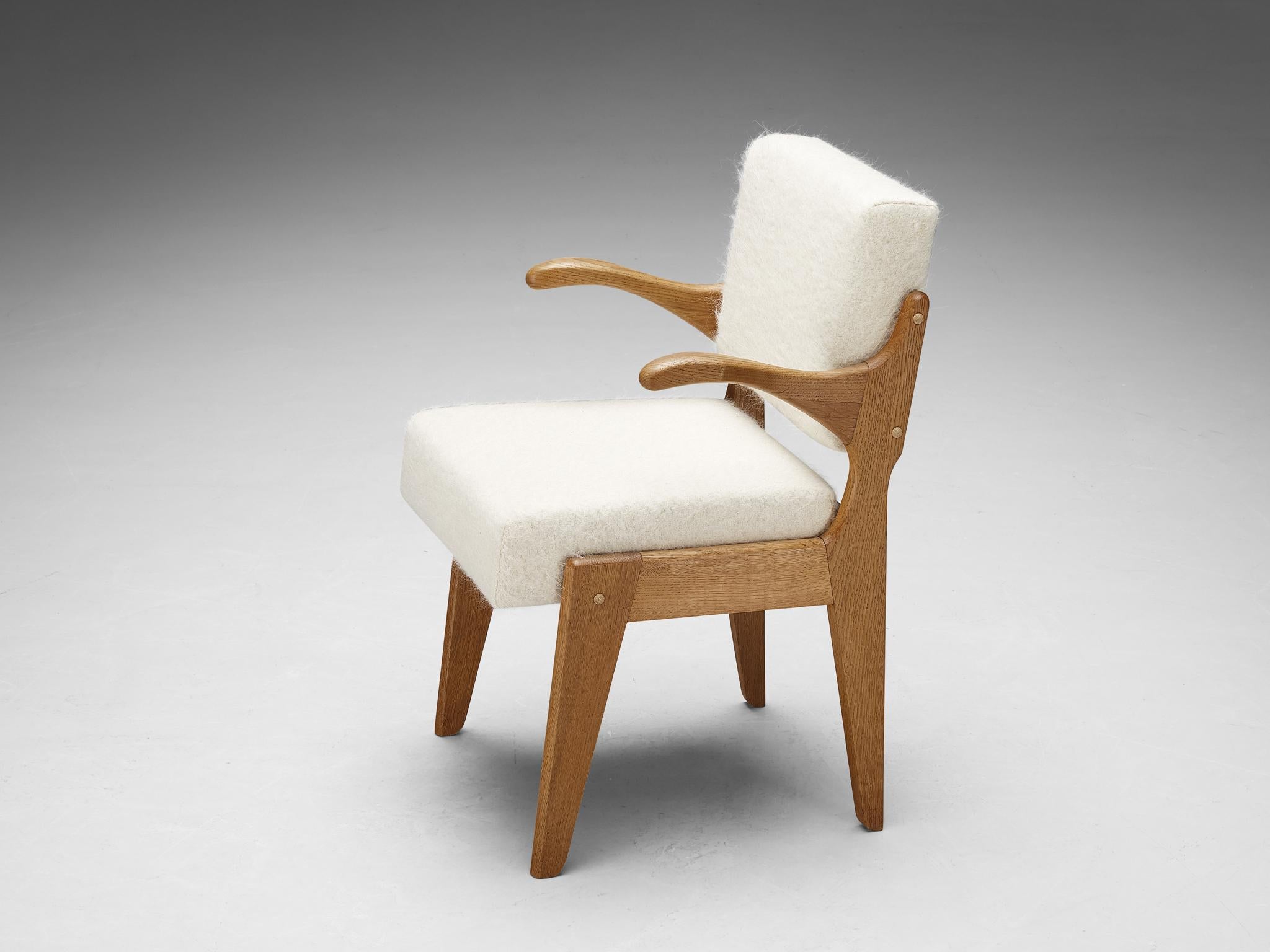 French Guillerme & Chambron Pair of Rare 'Bridge Marius' Armchairs in Oak  For Sale
