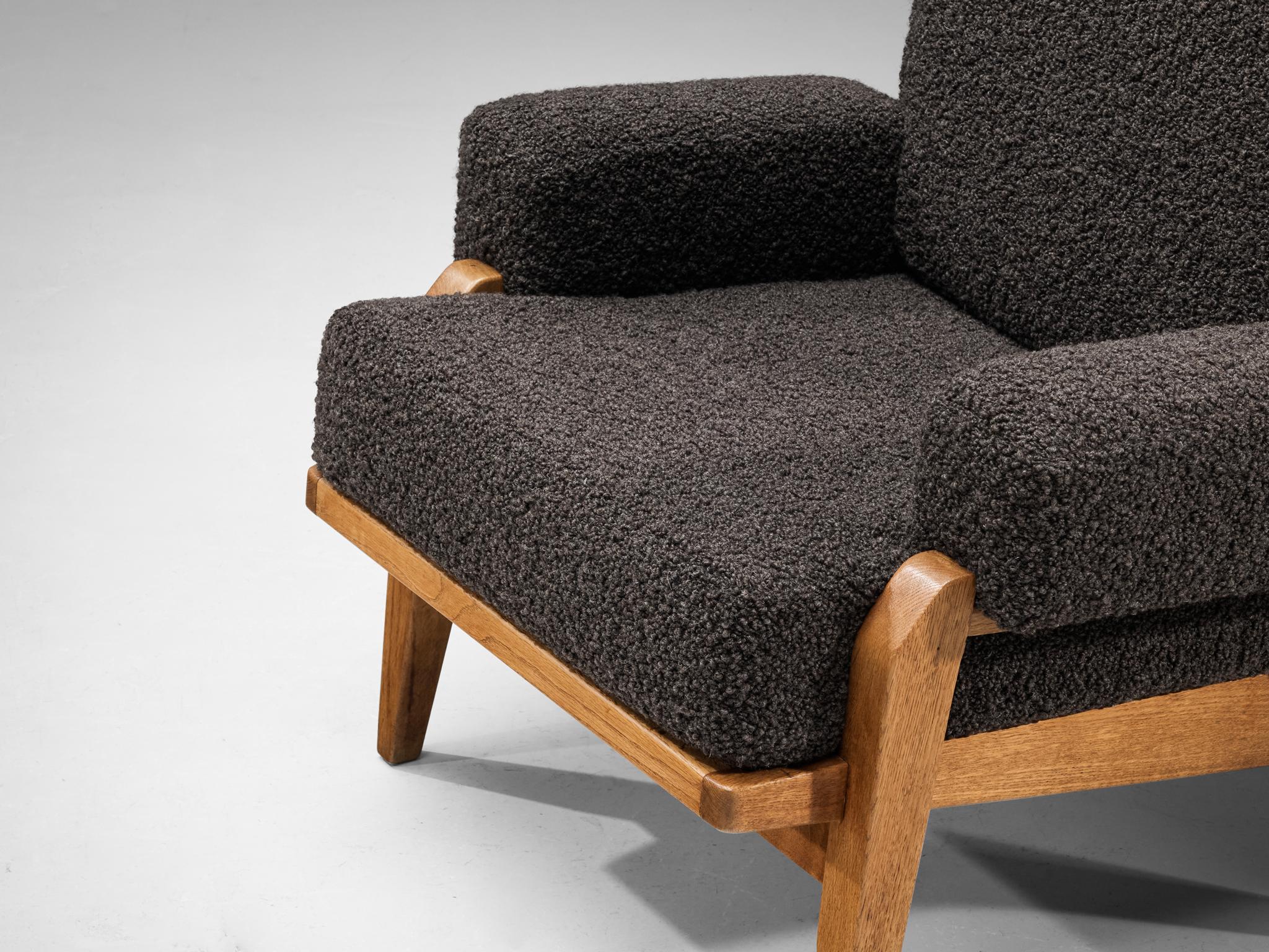 Guillerme & Chambron Pair of 'Scoubidou' Lounge Chairs in Oak and Bouclé  4