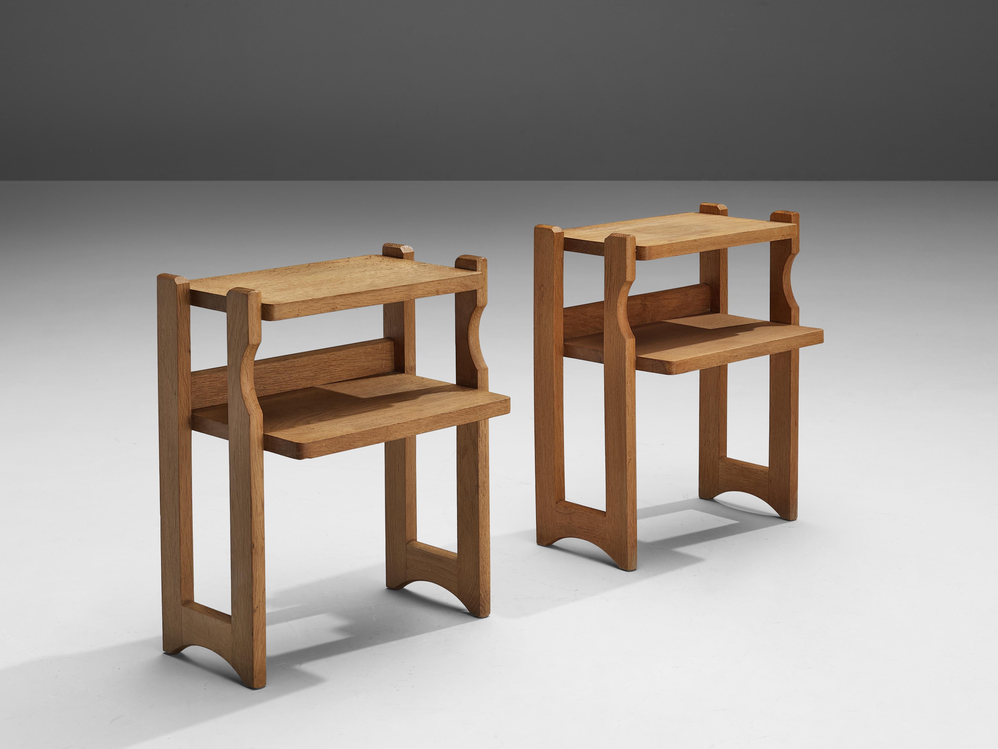 Guillerme & Chambron, side tables, oak, France, 1960s

These small side tables with one tabletop and another level were designed by the French designer duo Guillerme et Chambron. In absence of any decorative details this side table focusses on the