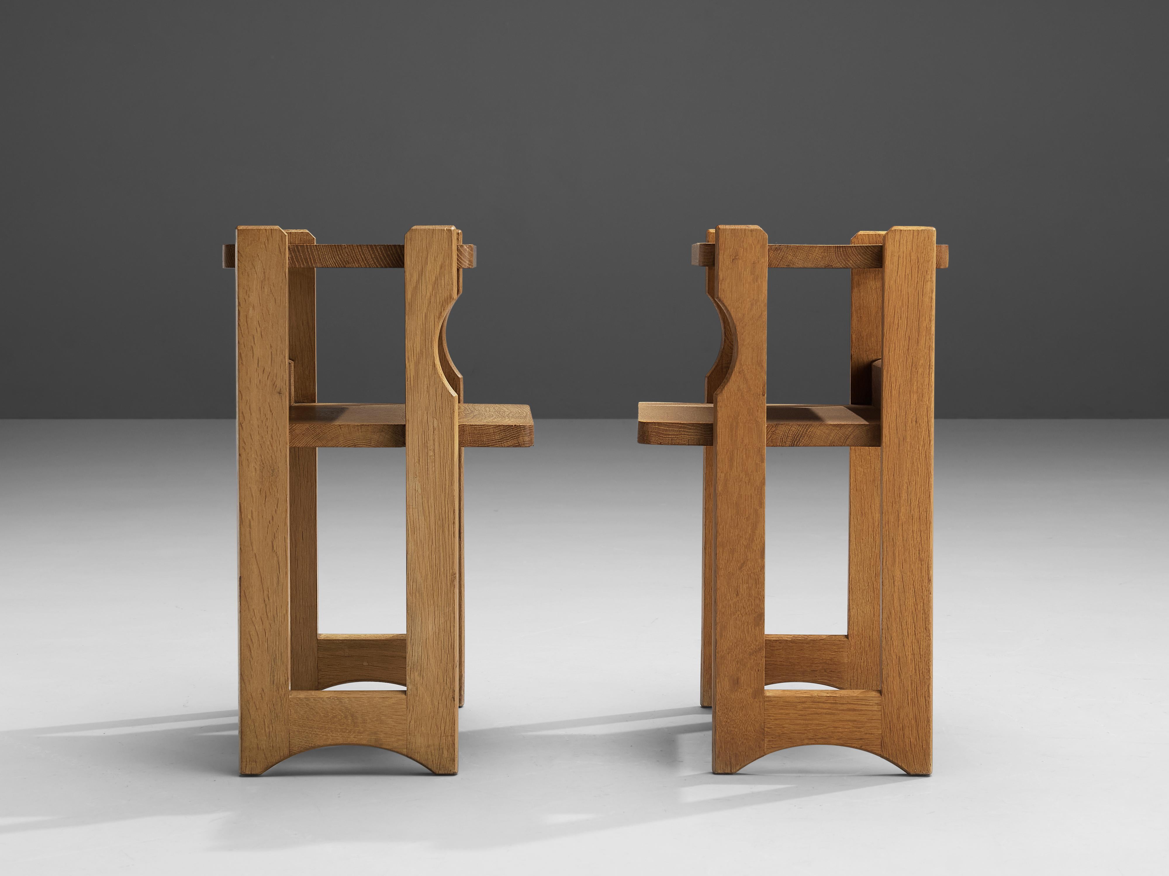 French Guillerme & Chambron Pair of Small Side Tables in Solid Oak