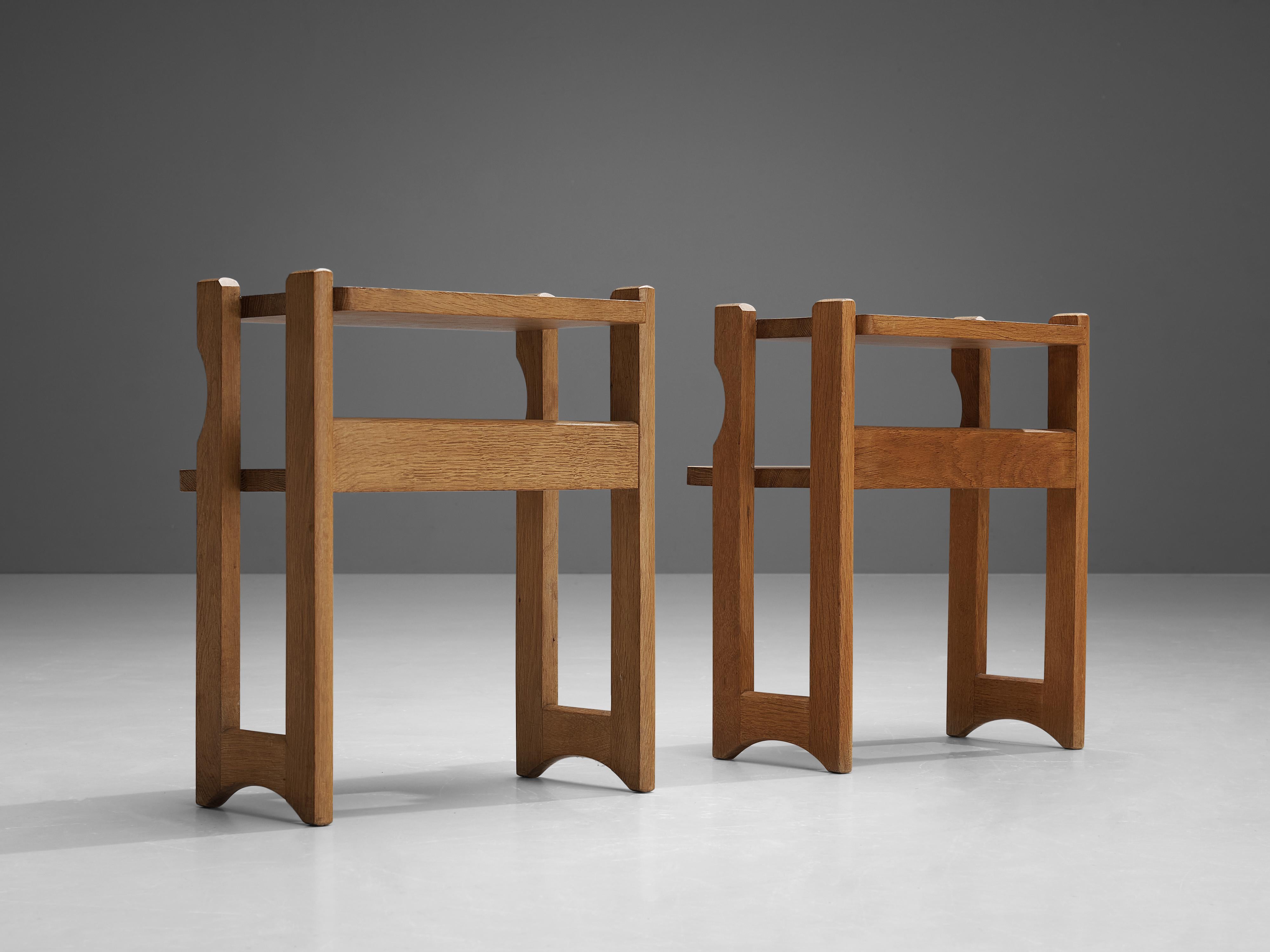Guillerme & Chambron Pair of Small Side Tables in Solid Oak In Good Condition In Waalwijk, NL
