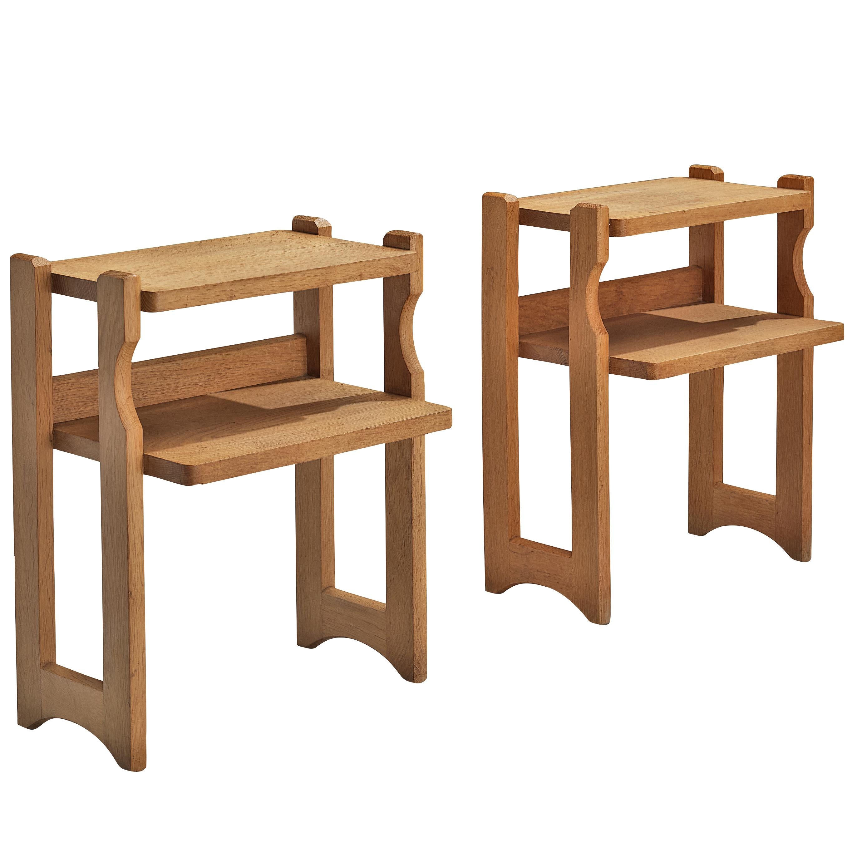 Guillerme & Chambron Pair of Small Side Tables in Solid Oak
