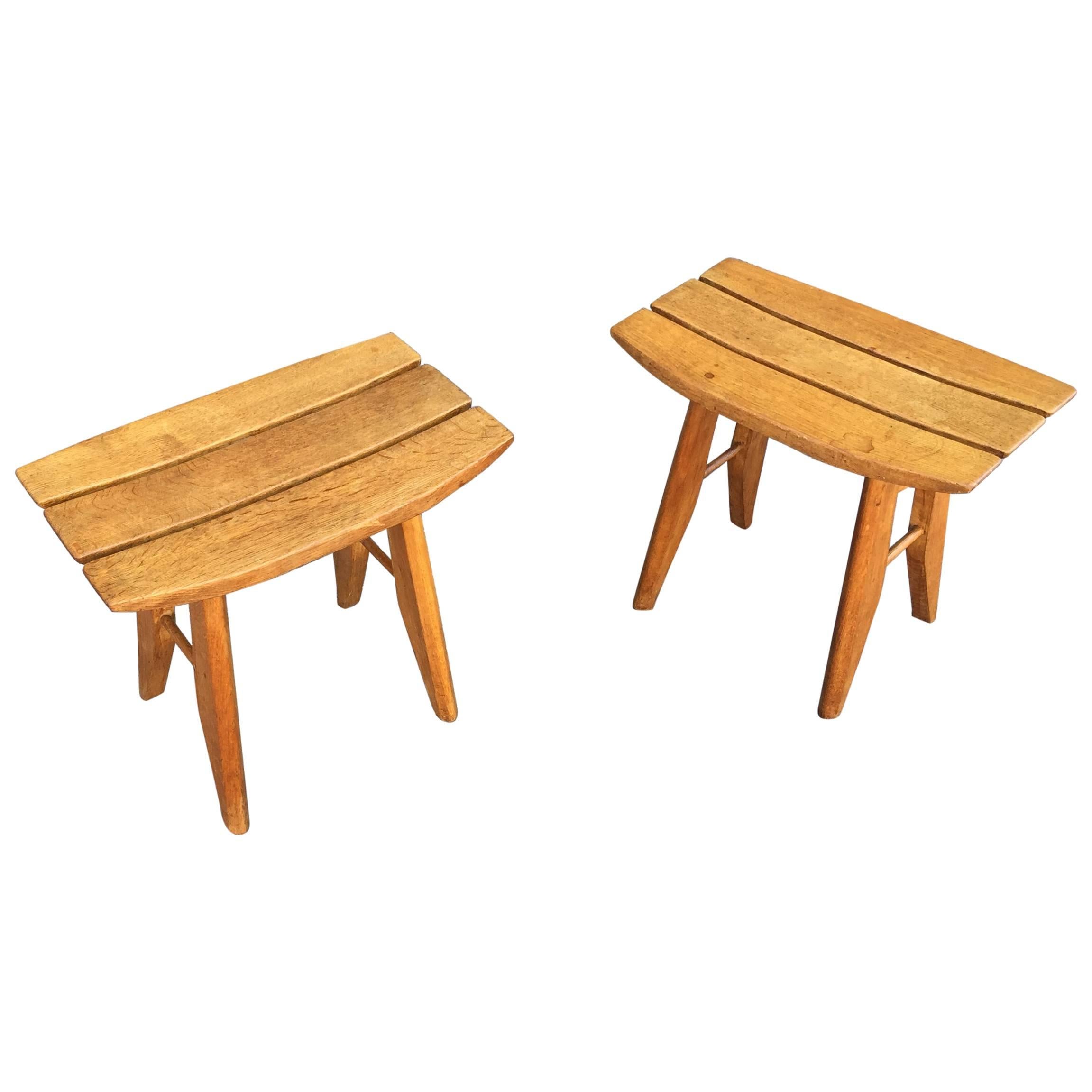 Guillerme & Chambron, 2 Solid Oak Stools, Edition Votre Maison, 1960 For Sale