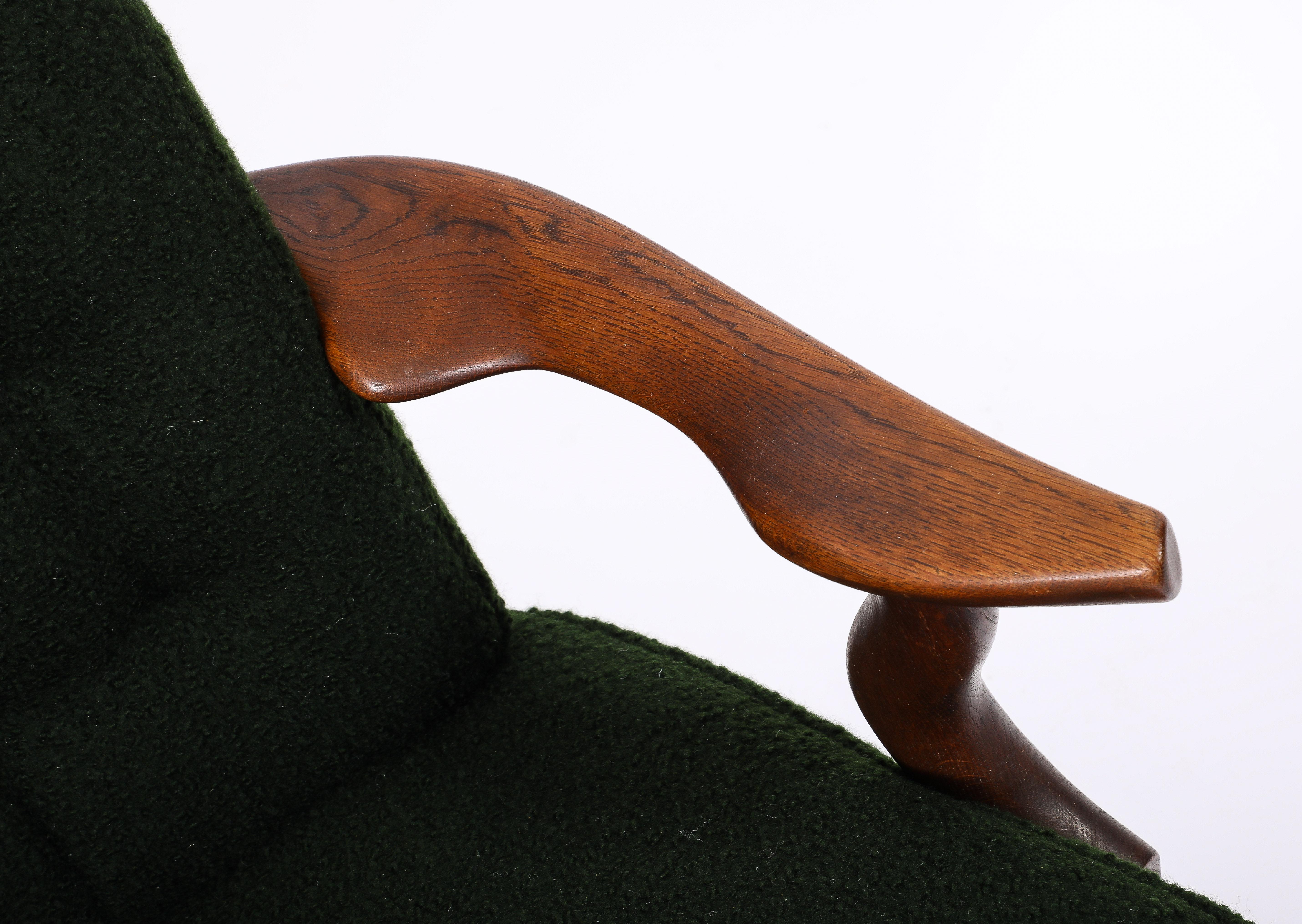 Guillerme & Chambron Petit Repos Armchair in Green Bouclé, France 1950's For Sale 3