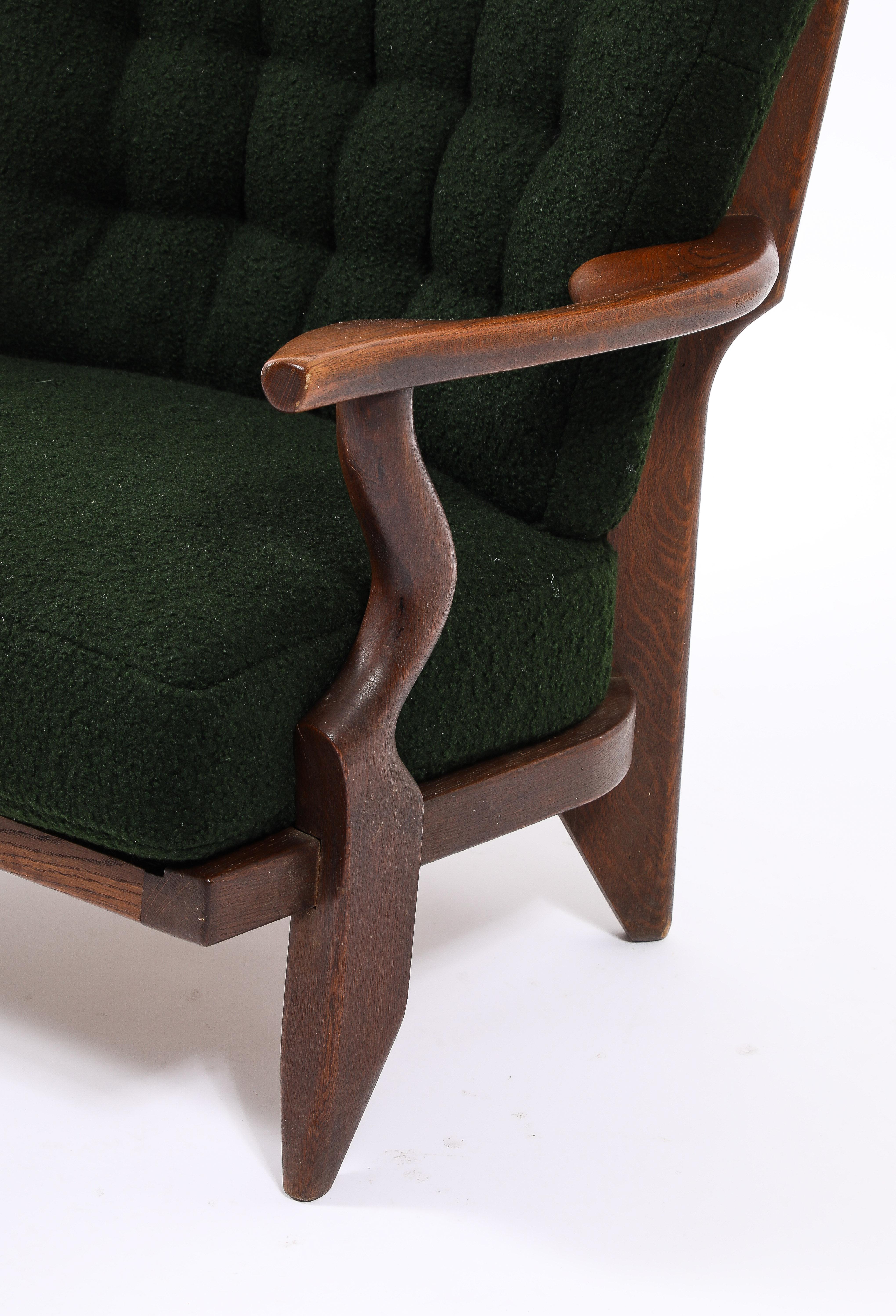 Guillerme & Chambron Petit Repos Armchair in Green Bouclé, France 1950's For Sale 5