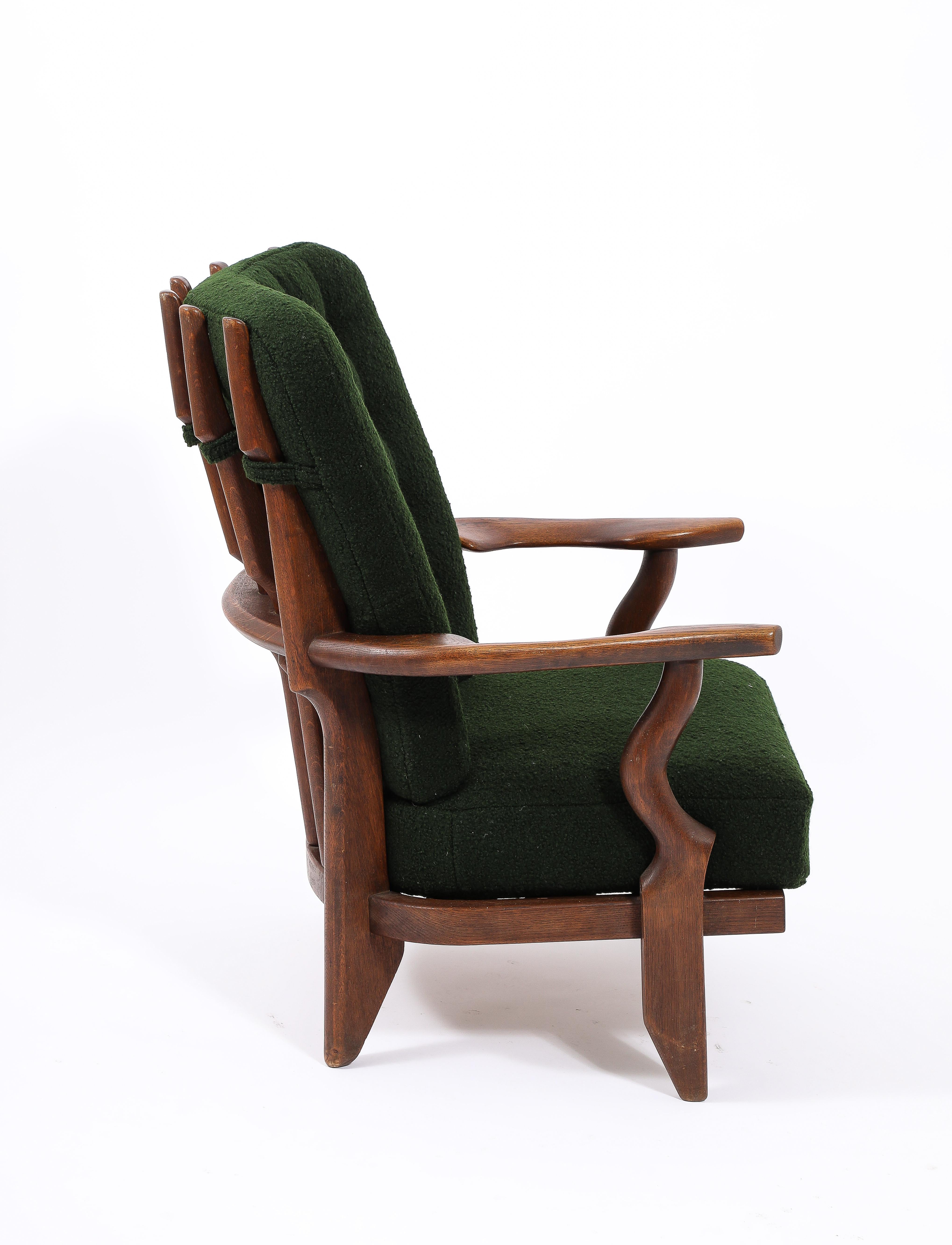 Guillerme & Chambron Petit Repos Armchair in Green Bouclé, France 1950's For Sale 6