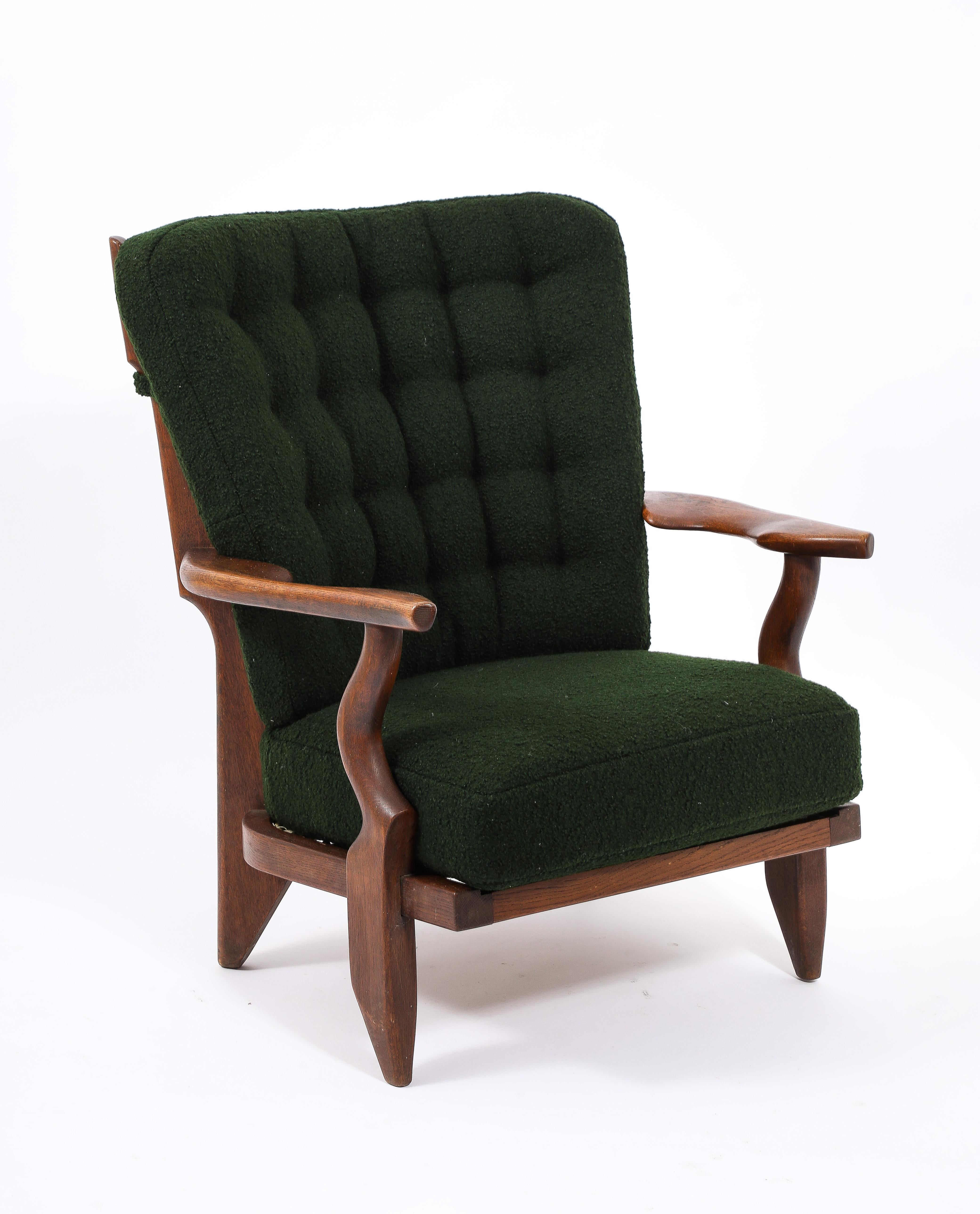 Guillerme & Chambron Petit Repos Armchair in Green Bouclé, France 1950's For Sale 7