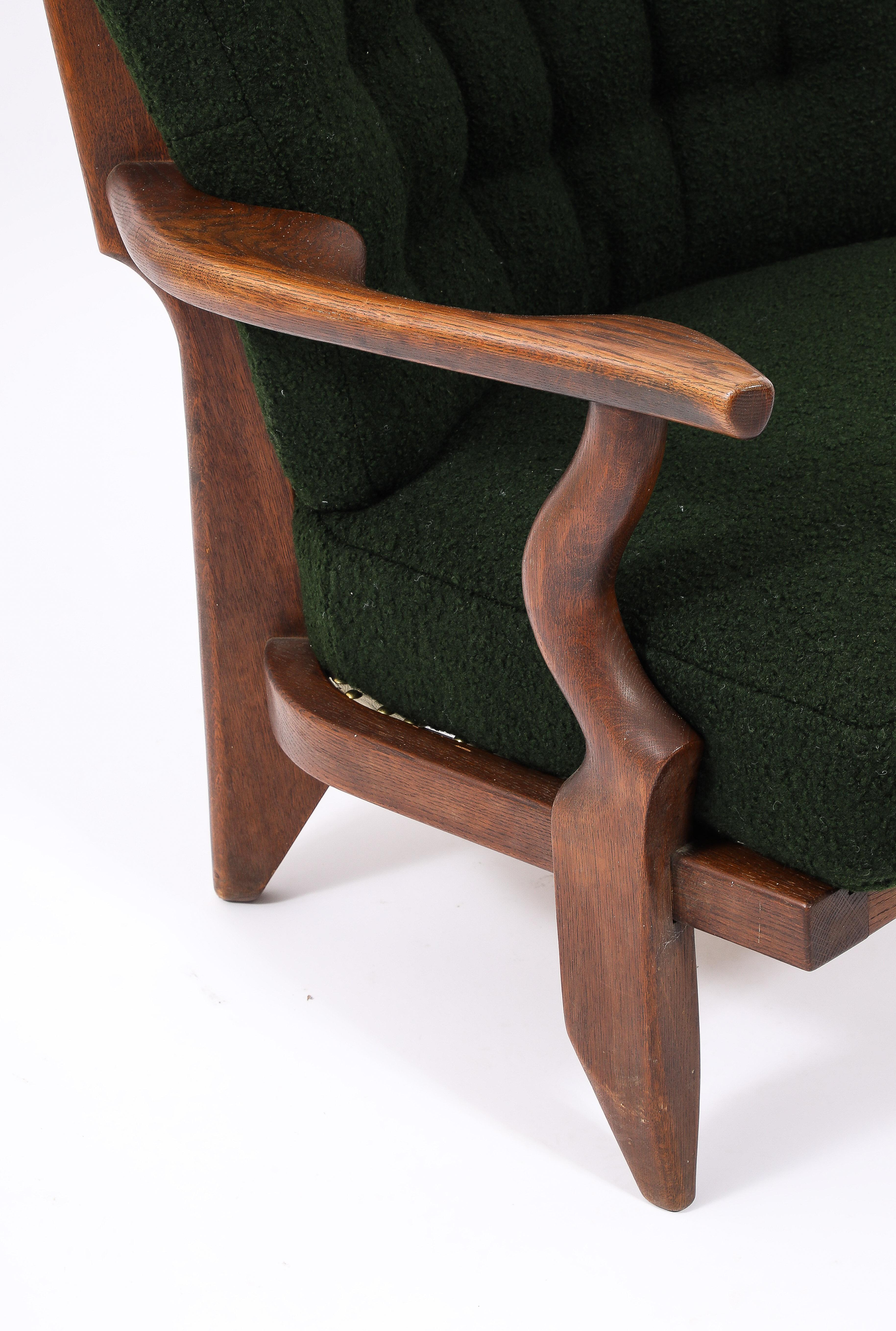 Guillerme & Chambron Petit Repos Armchair in Green Bouclé, France 1950's For Sale 8