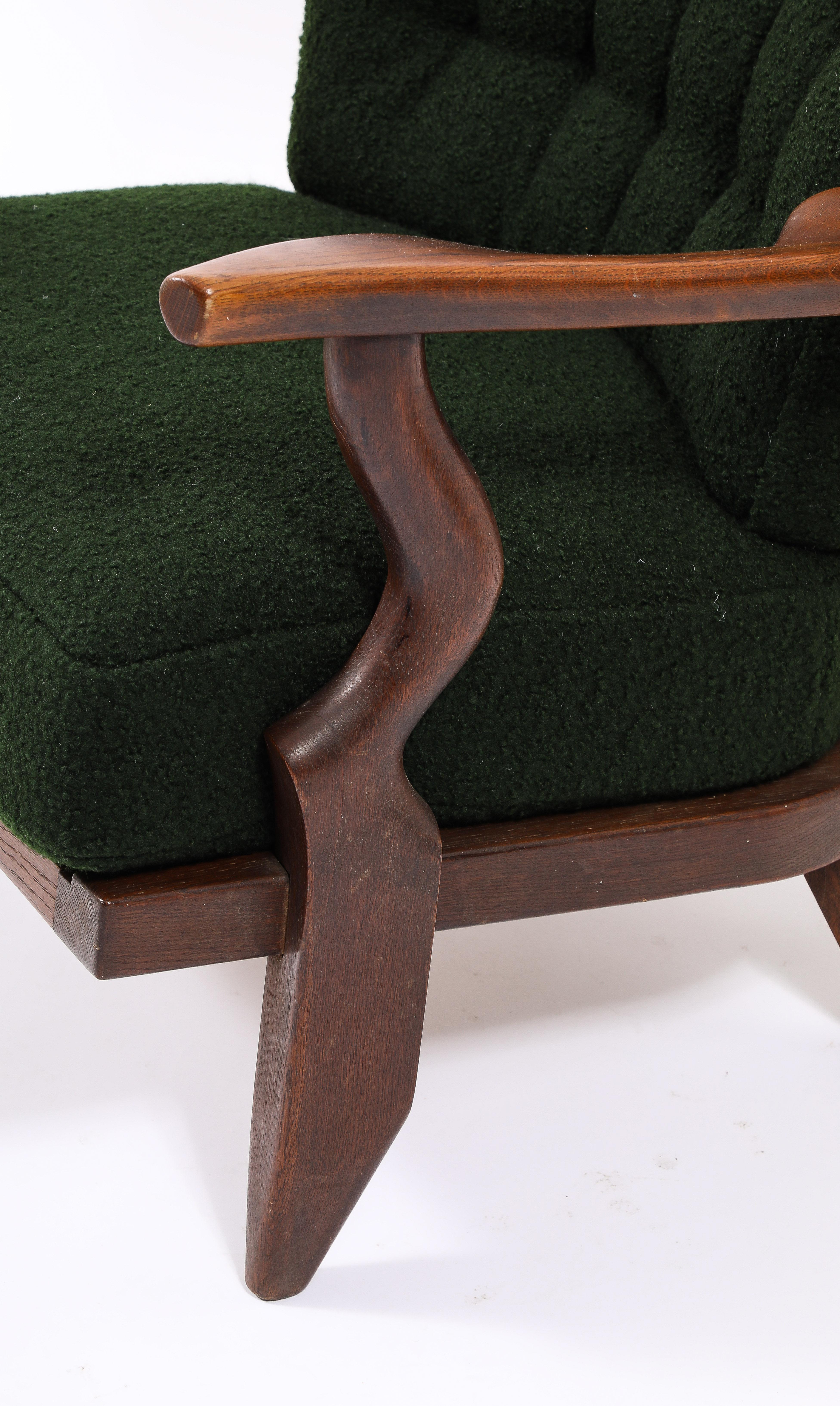 Mid-Century Modern Guillerme & Chambron Petit Repos Armchair in Green Bouclé, France 1950's For Sale