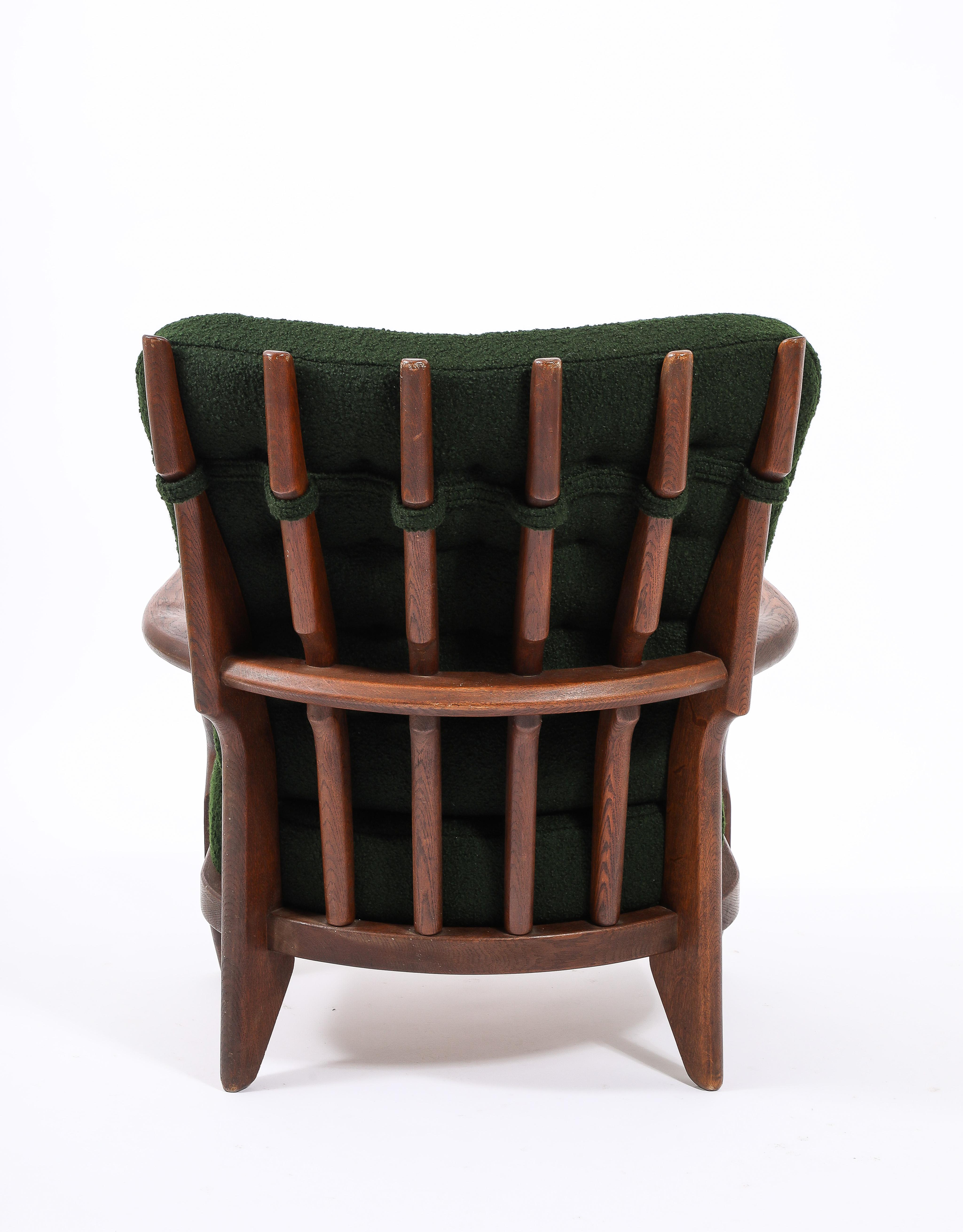 Guillerme & Chambron Petit Repos Armchair in Green Bouclé, France 1950's For Sale 1