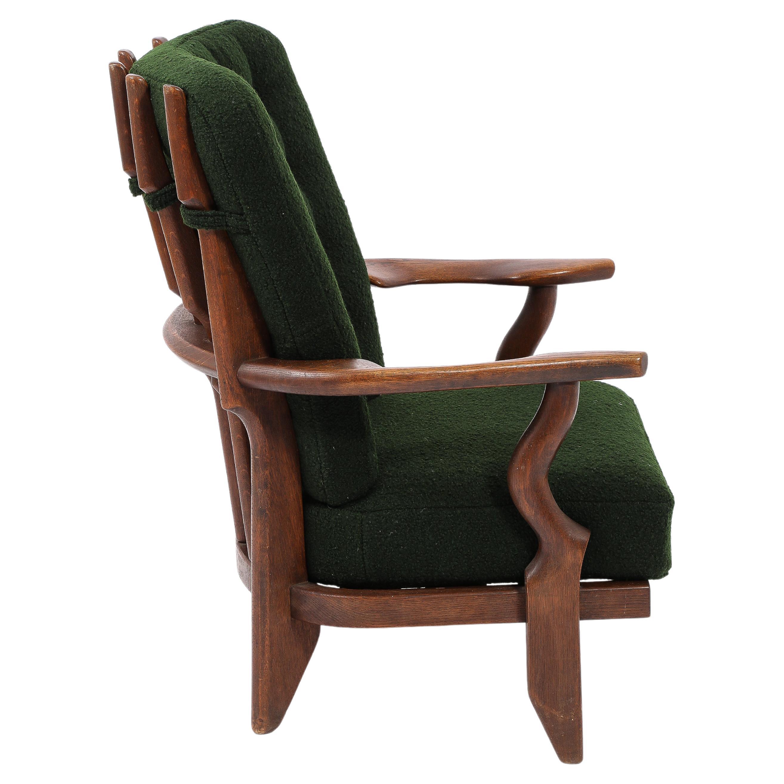 Guillerme & Chambron Petit Repos Armchair in Green Bouclé, France 1950's For Sale