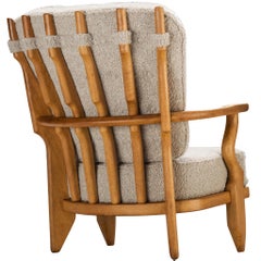 Guillerme & Chambron 'Petit Repos' Lounge Chair in Solid Oak and Bouclé