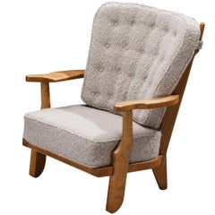 Guillerme & Chambron 'Petit Repos' Lounge Chair in Solid Oak and Teddy Fabric