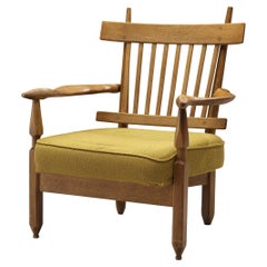 Guillerme & Chambron "Petronille" Lounge Chair in Oak and Yellow Upholstery