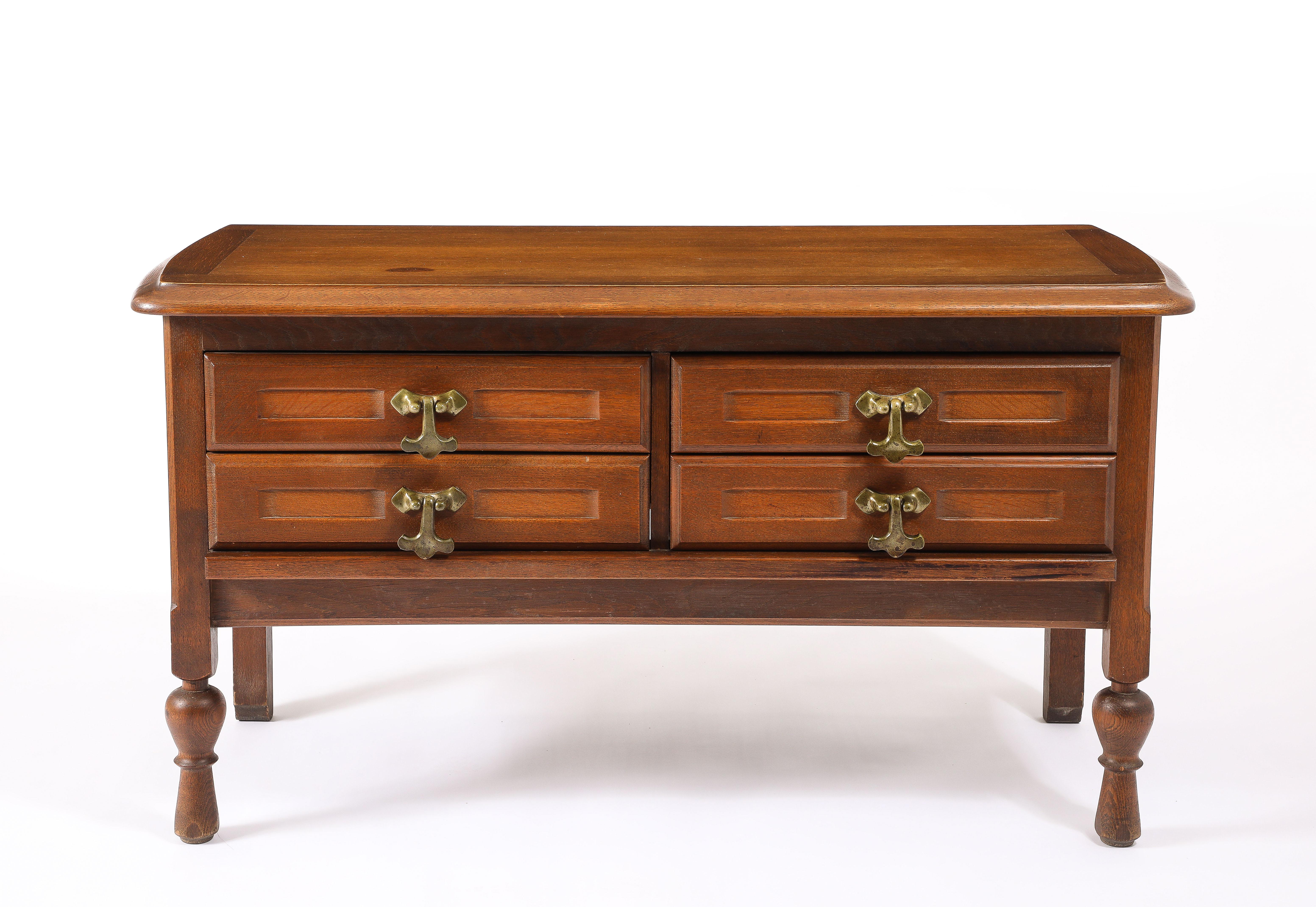 Petronille Oak chest of drawers by G&C with solid bronze hardware in original finish.
