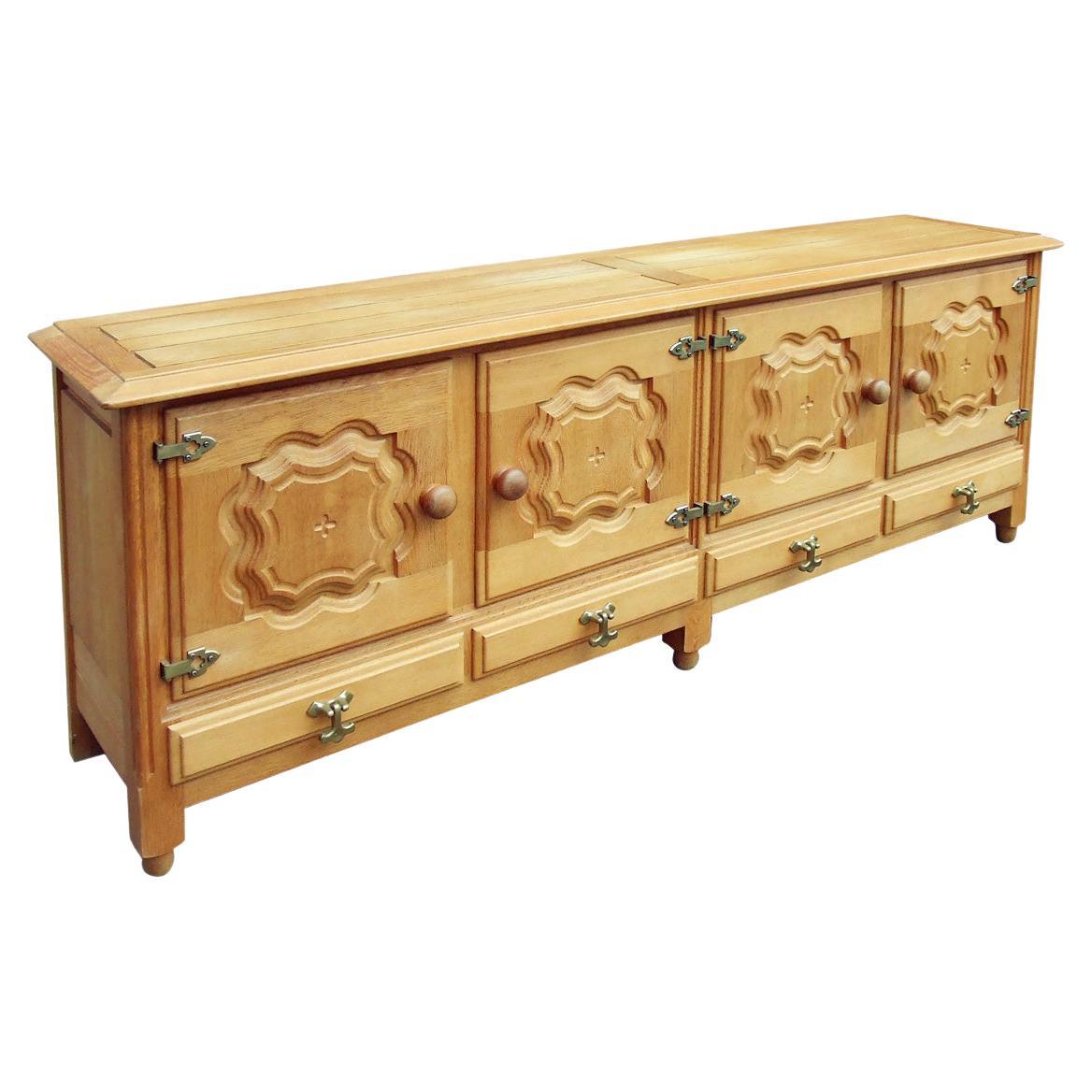 Guillerme & Chambron Rare Large Oak Sideboard with Four Doors and Four Drawers For Sale